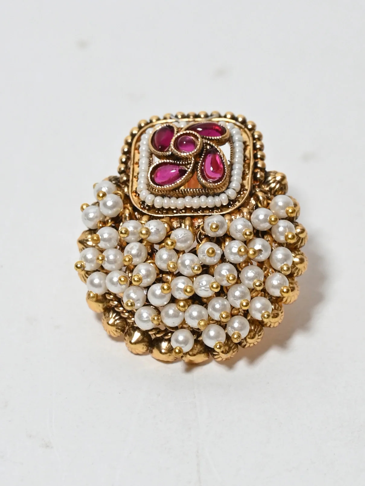 Odette Pink And White Alloy Pearl Earrings For Women - Image 6
