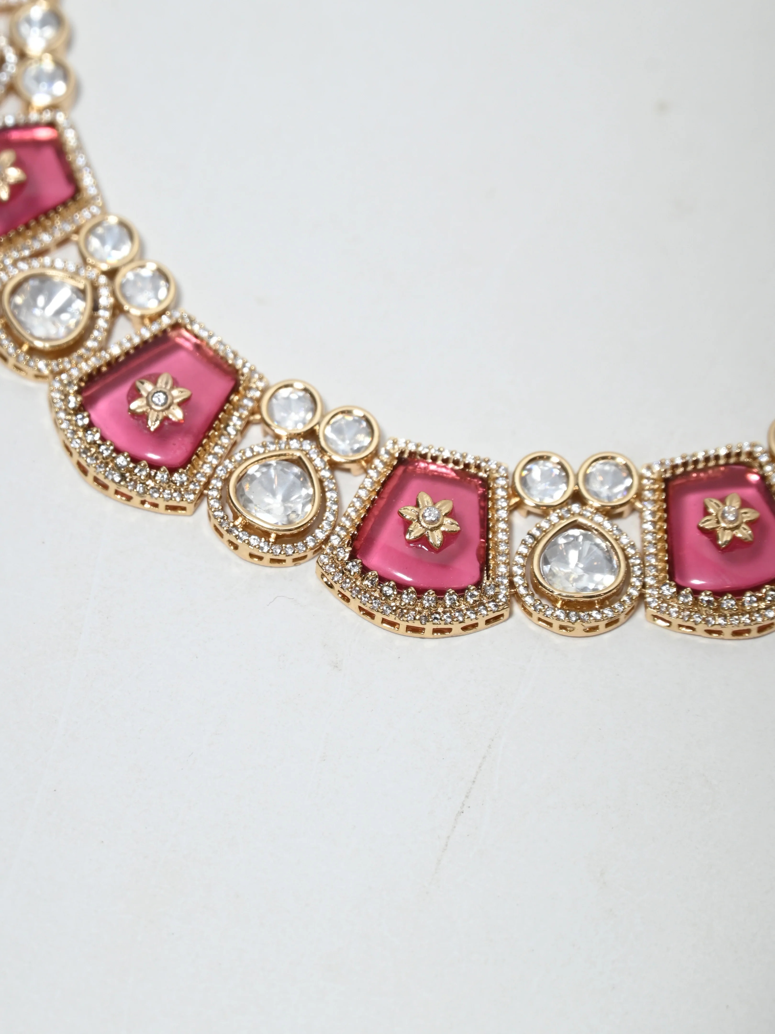 Odette Pink And White Alloy Stone Jewellery Set For Women - Image 6