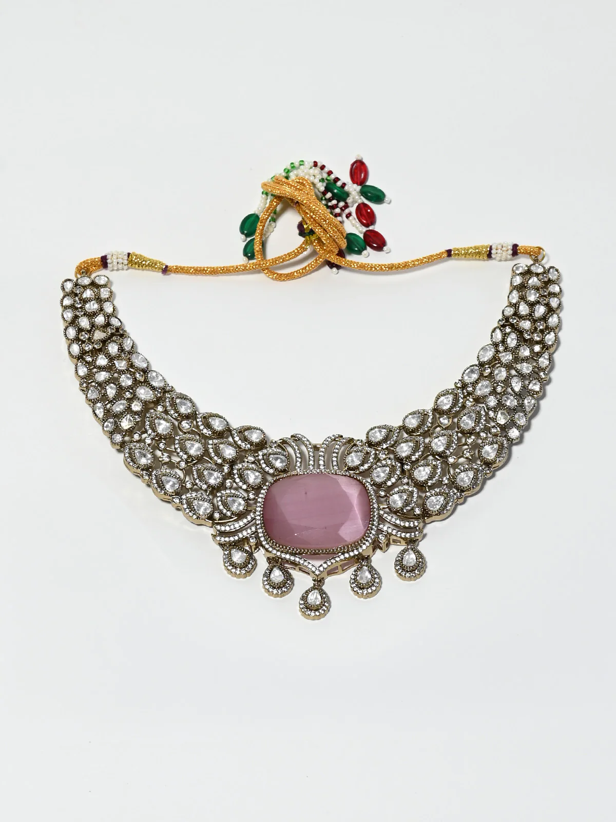 Odette Pink And White Alloy Stone Jewellery Set For Women - Image 3