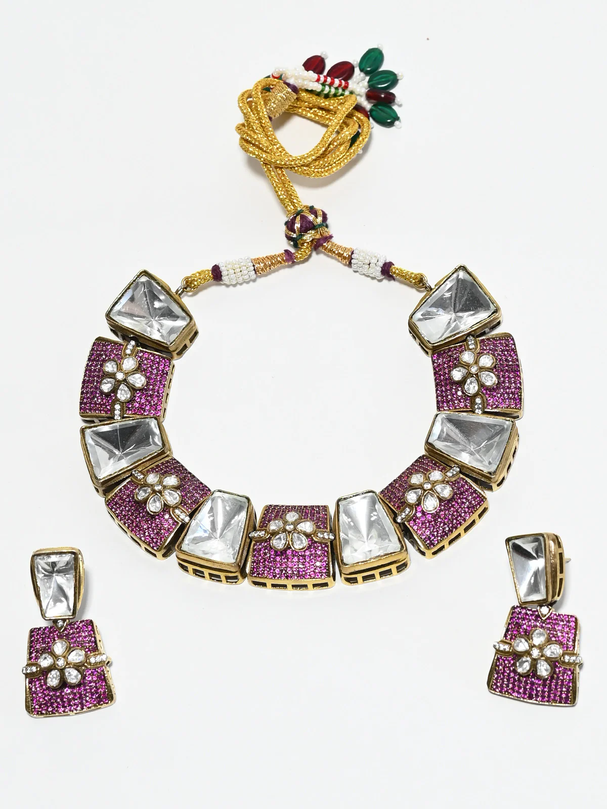 Odette Pink And White Alloy Stone Jewellery Set For Women - Image 2