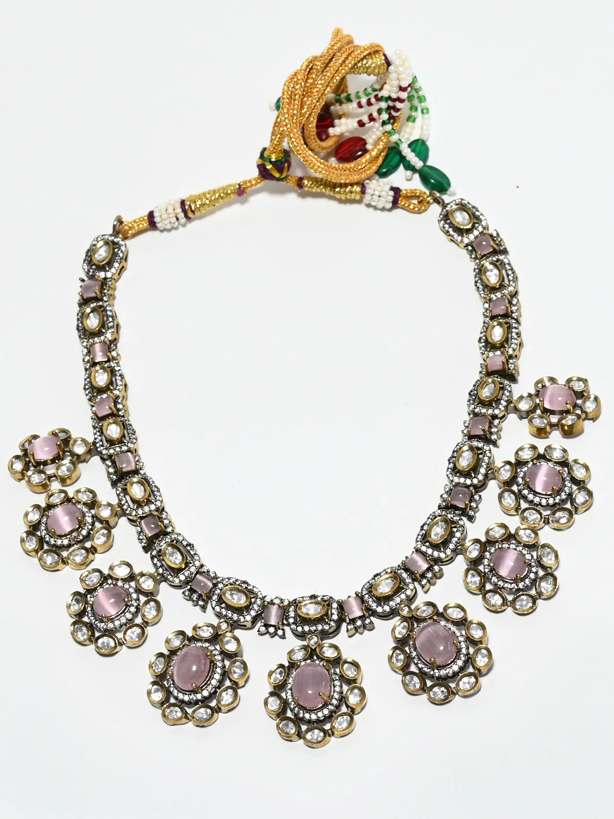 Odette Pink And White Alloy Stone Jewellery Set For Women - Image 3