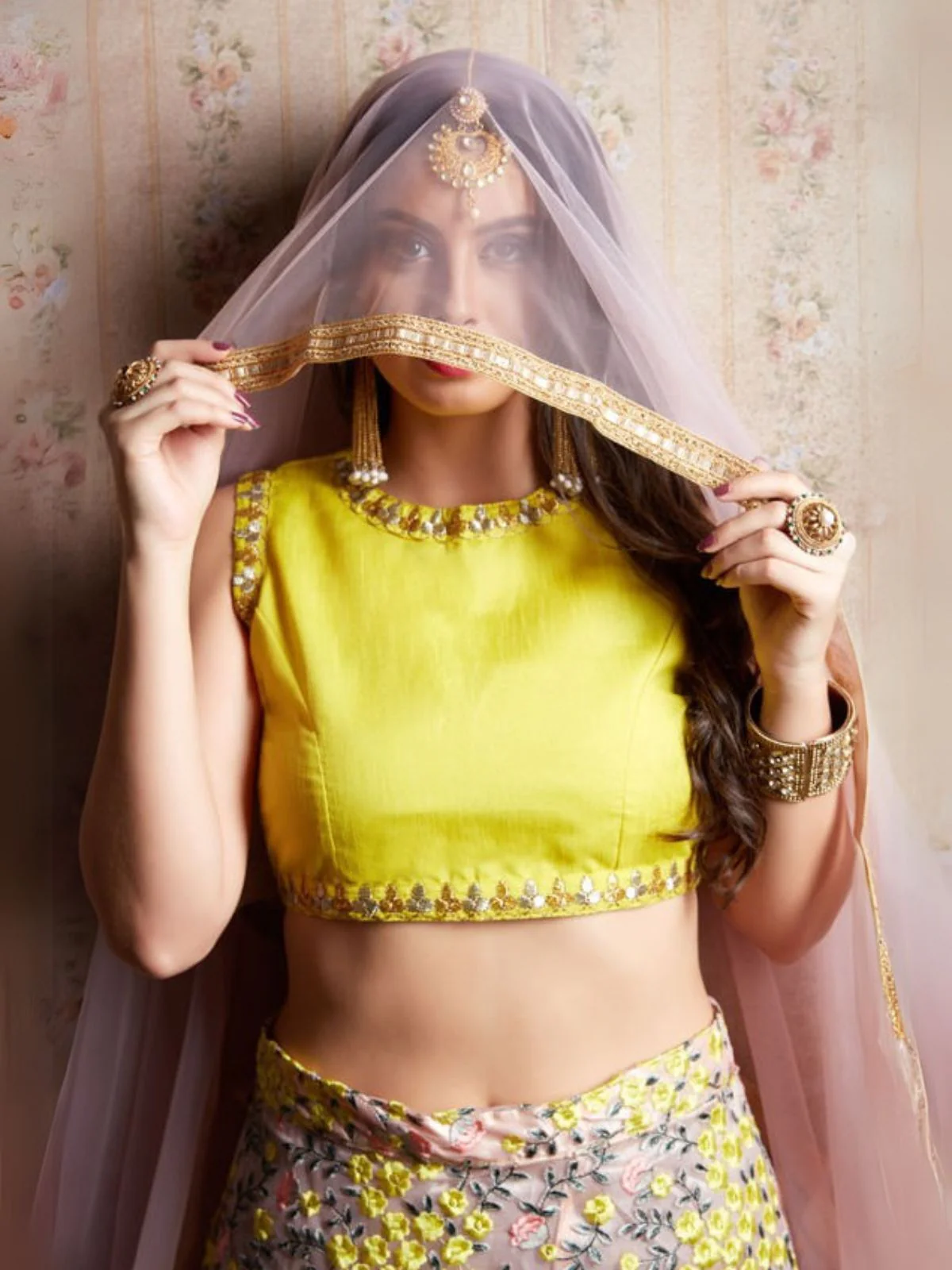 Odette Pink And Yellow Art Silk Embroidered Semi-Stitched Lehenga With Unstitched Blouse For Women - Image 6