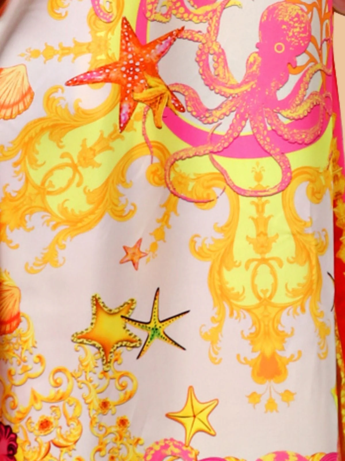 Odette Pink And Yellow Satin Printed Kaftan For Women - Image 5
