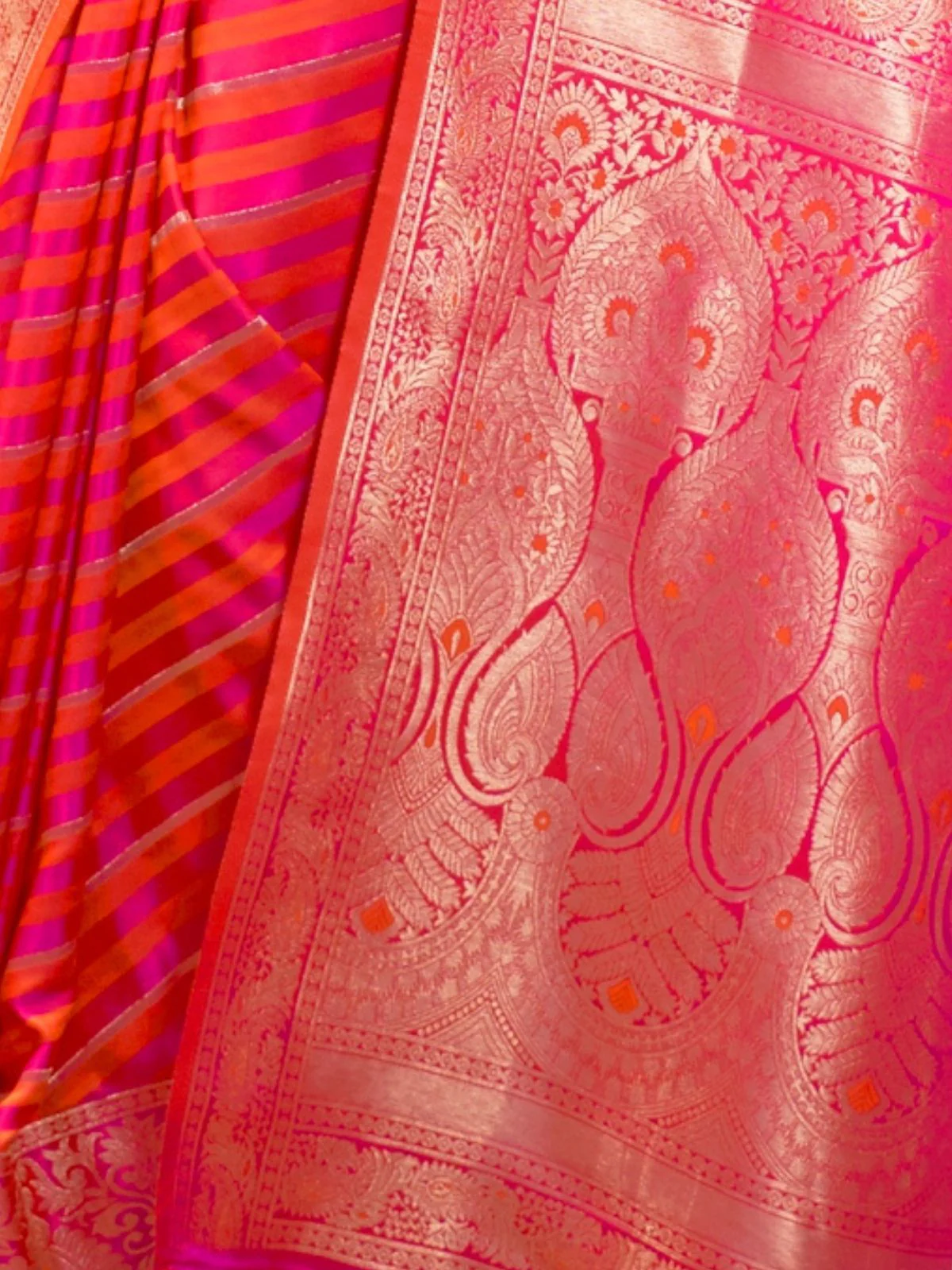 Odette Pink And Yellow Woven Design Silk Blend Saree With Unstitched Blouse For Women - Image 4
