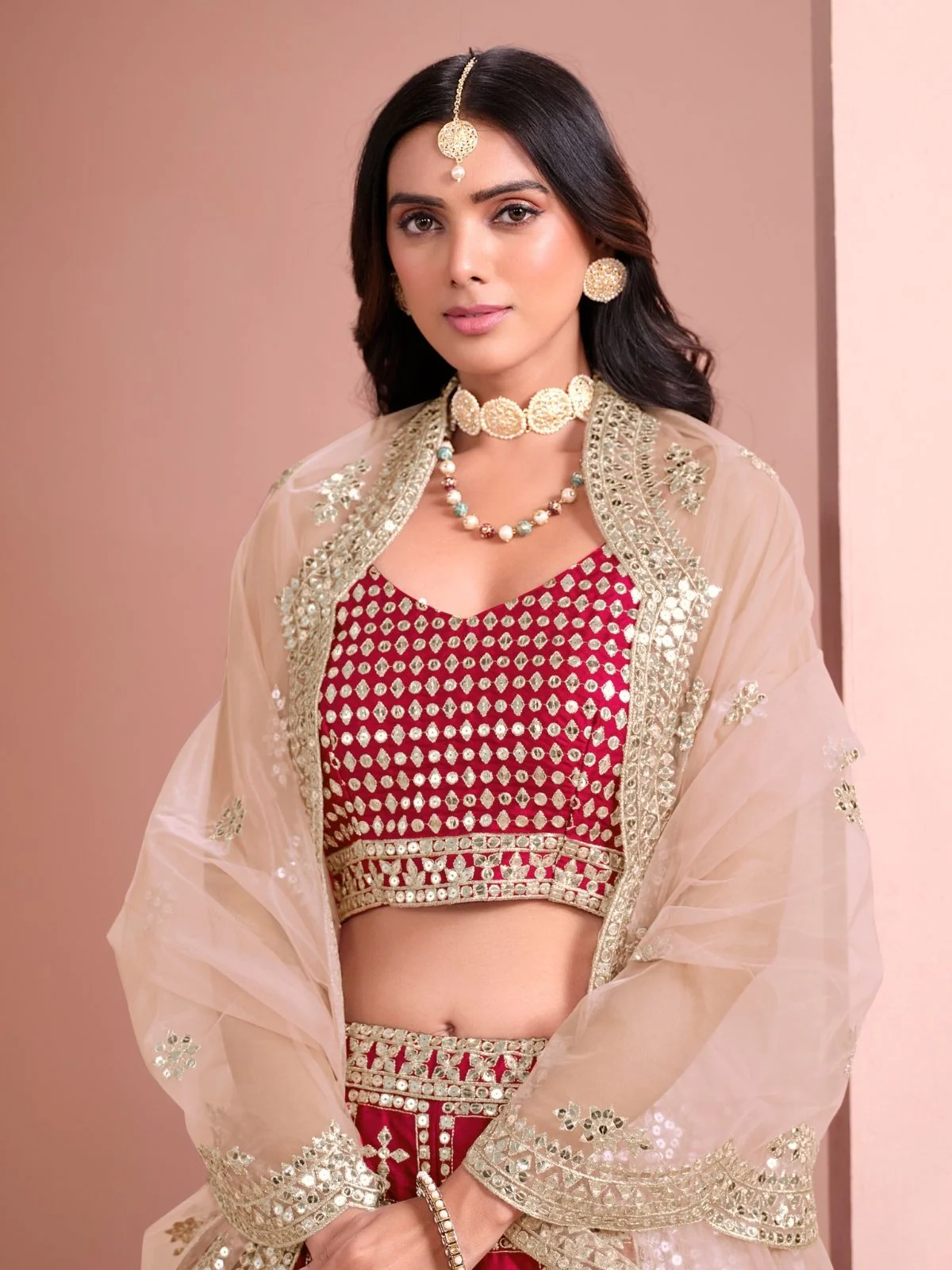 Odette Pink Art Silk Embellished Semi-Stitched lehenga For Women - Image 4