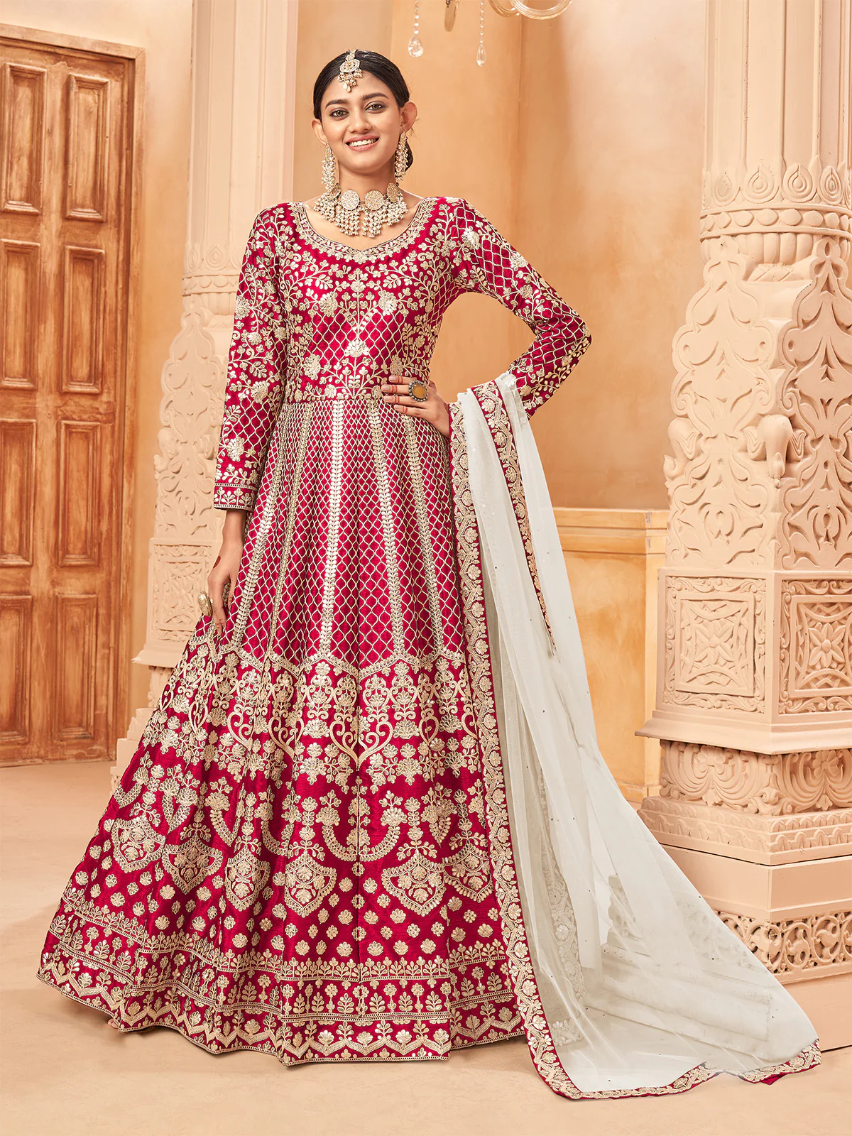 Odette Pink Art Silk Embroidered Semi stitched Kurta Set For Women - Image 2