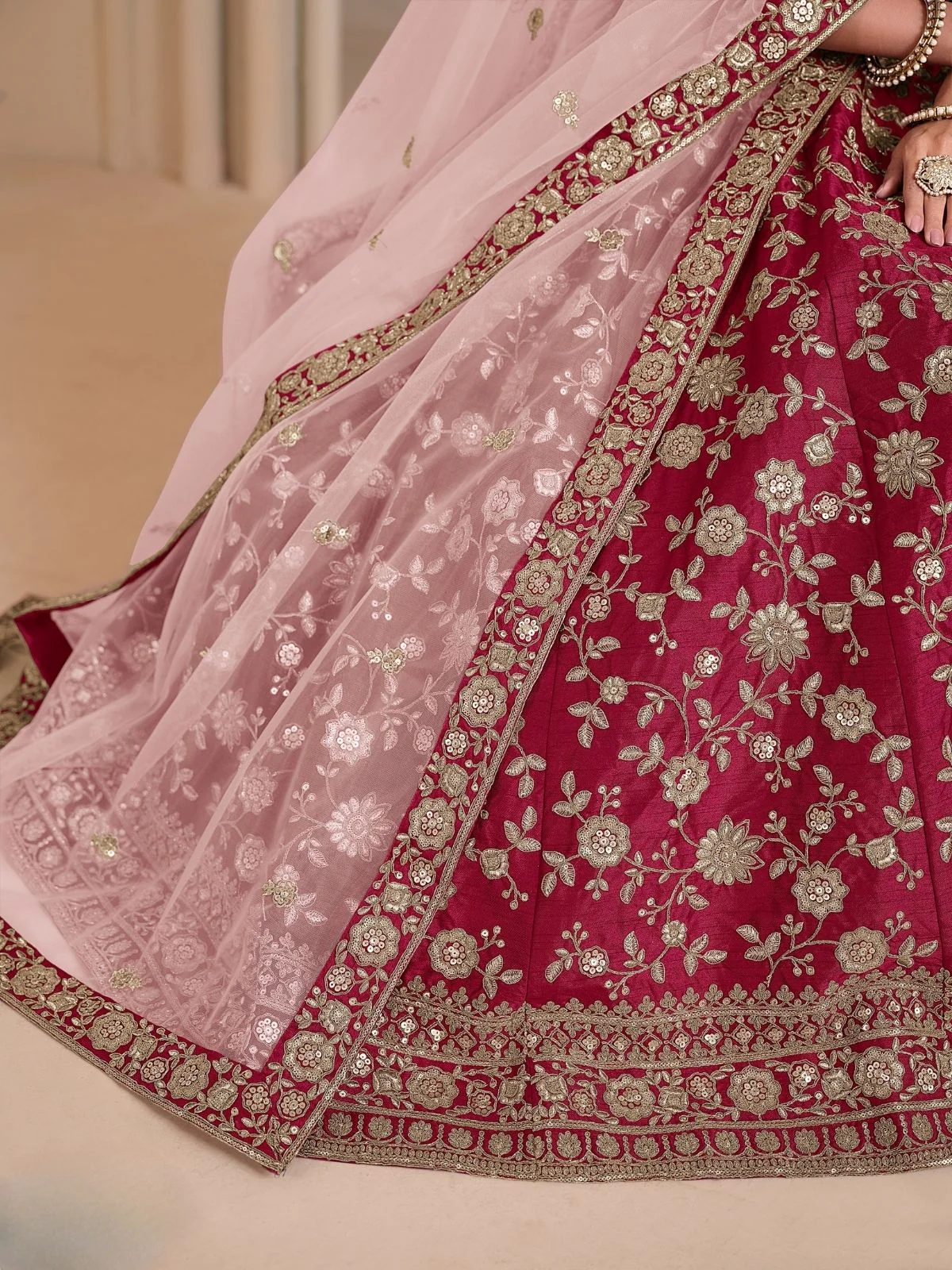Odette Pink Art Silk Embroidered Semi-Stitched lehenga For Women - Image 4