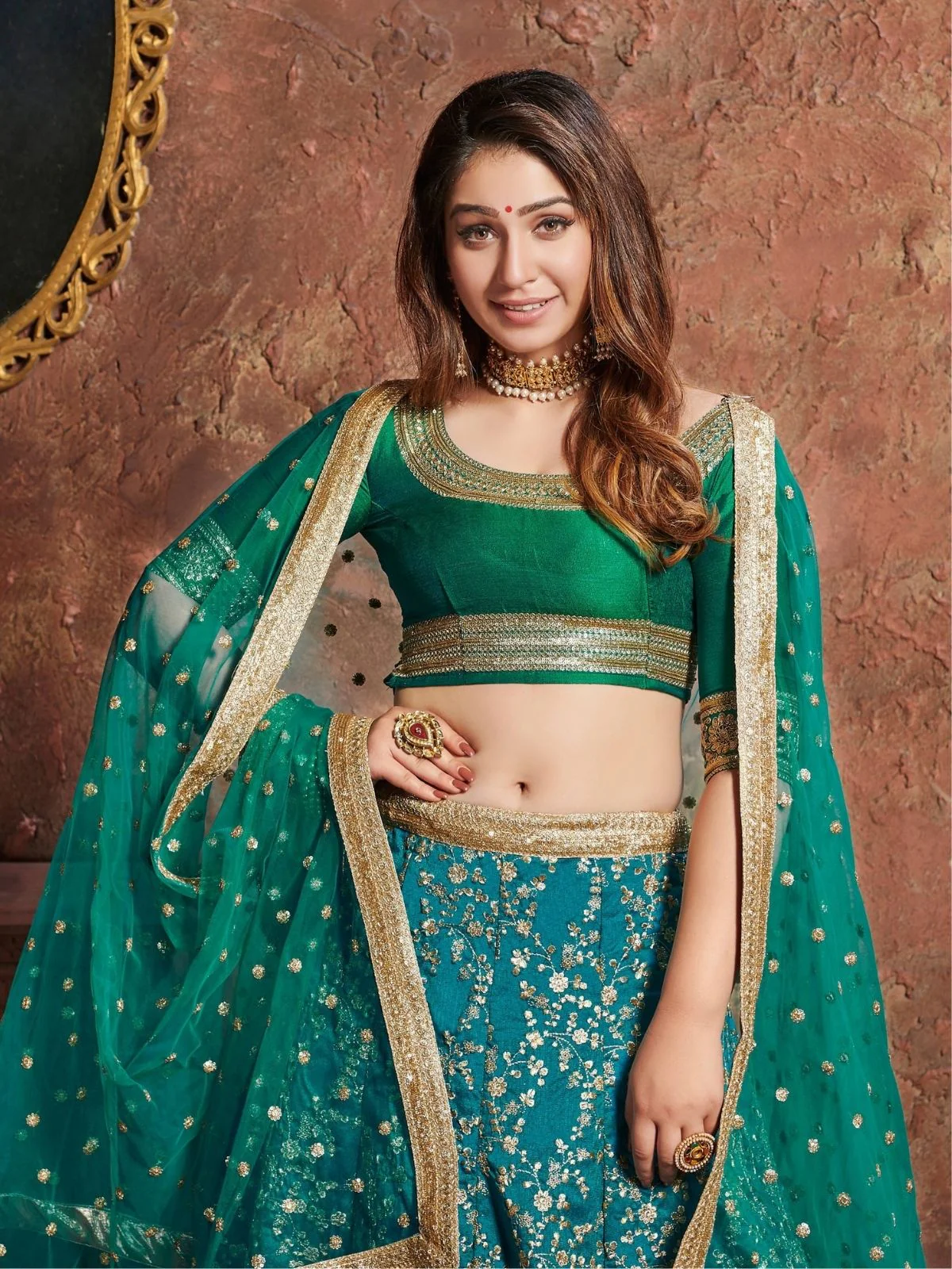 Odette Blue Art Silk Embroidered Semi Stitched Lehenga With Blouse For Women - Image 5