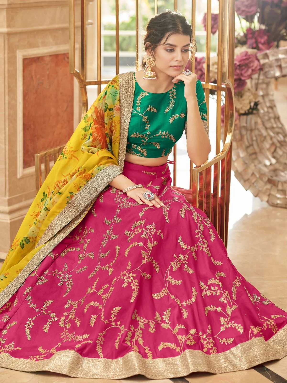Odette Pink Art Silk Embroidered Semi Stitched Lehenga With Blouse For Women - Image 3