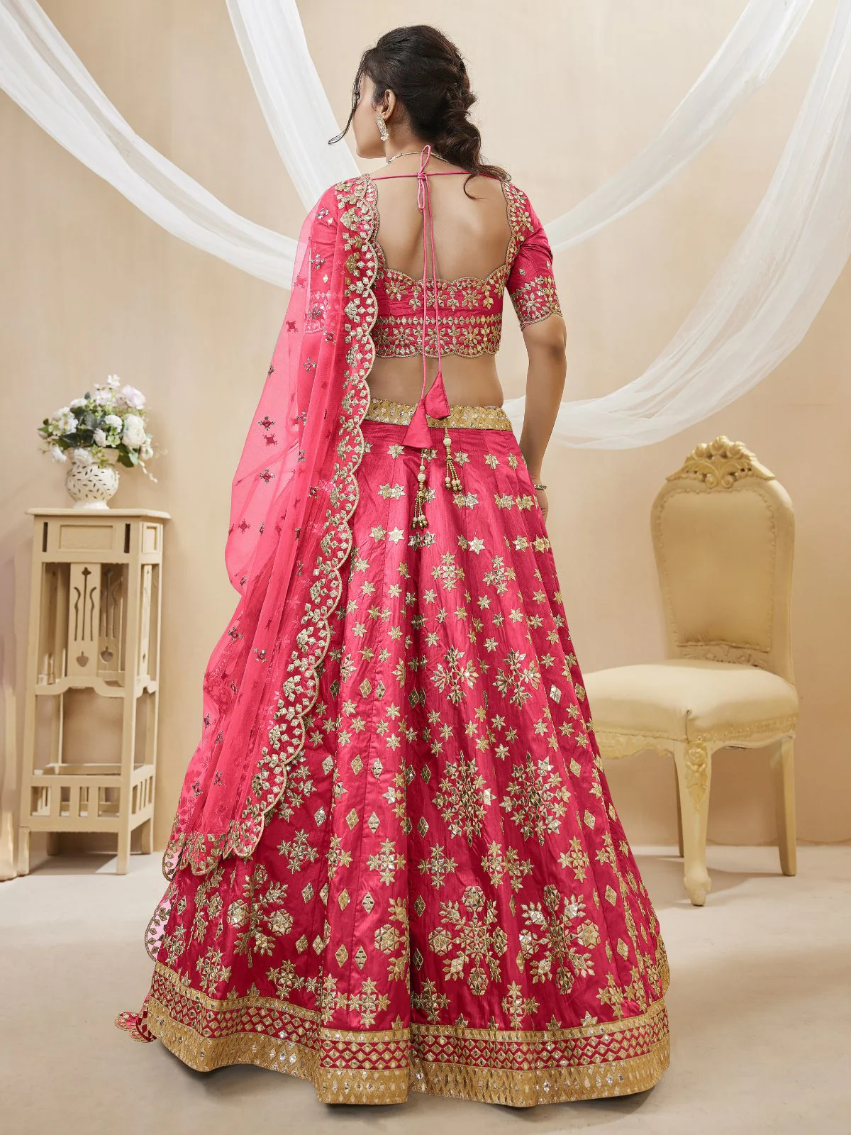 Odette Pink Art Silk Embroidered Semi Stitched Lehenga With Unstitched Blouse For Women - Image 3