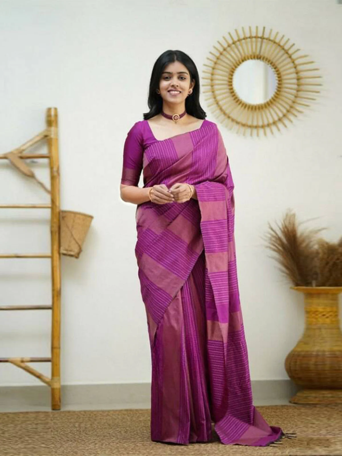 Odette Pink Banarasi Silk Woven Saree With Unstitched Blouse For Women