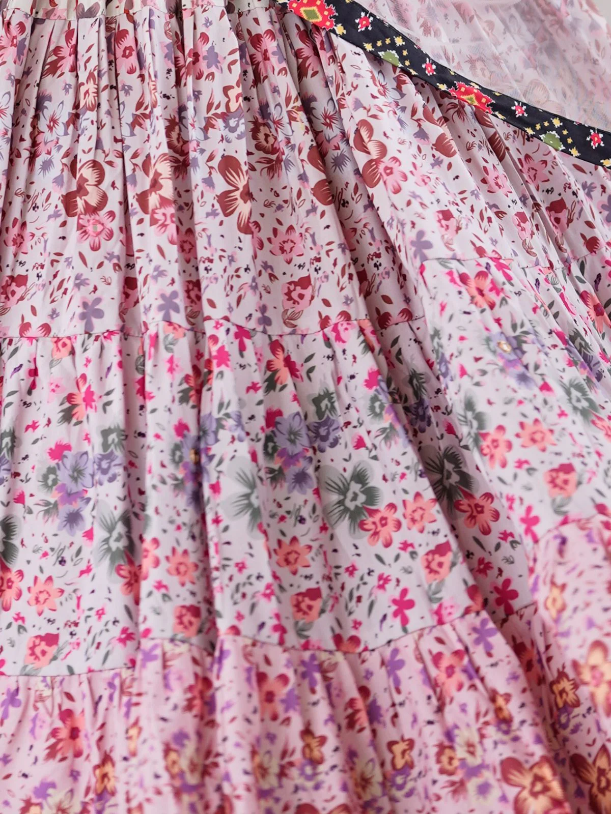 Odette Pink & Black Viscose Rayon Printed Lehenga For Women - Image 8