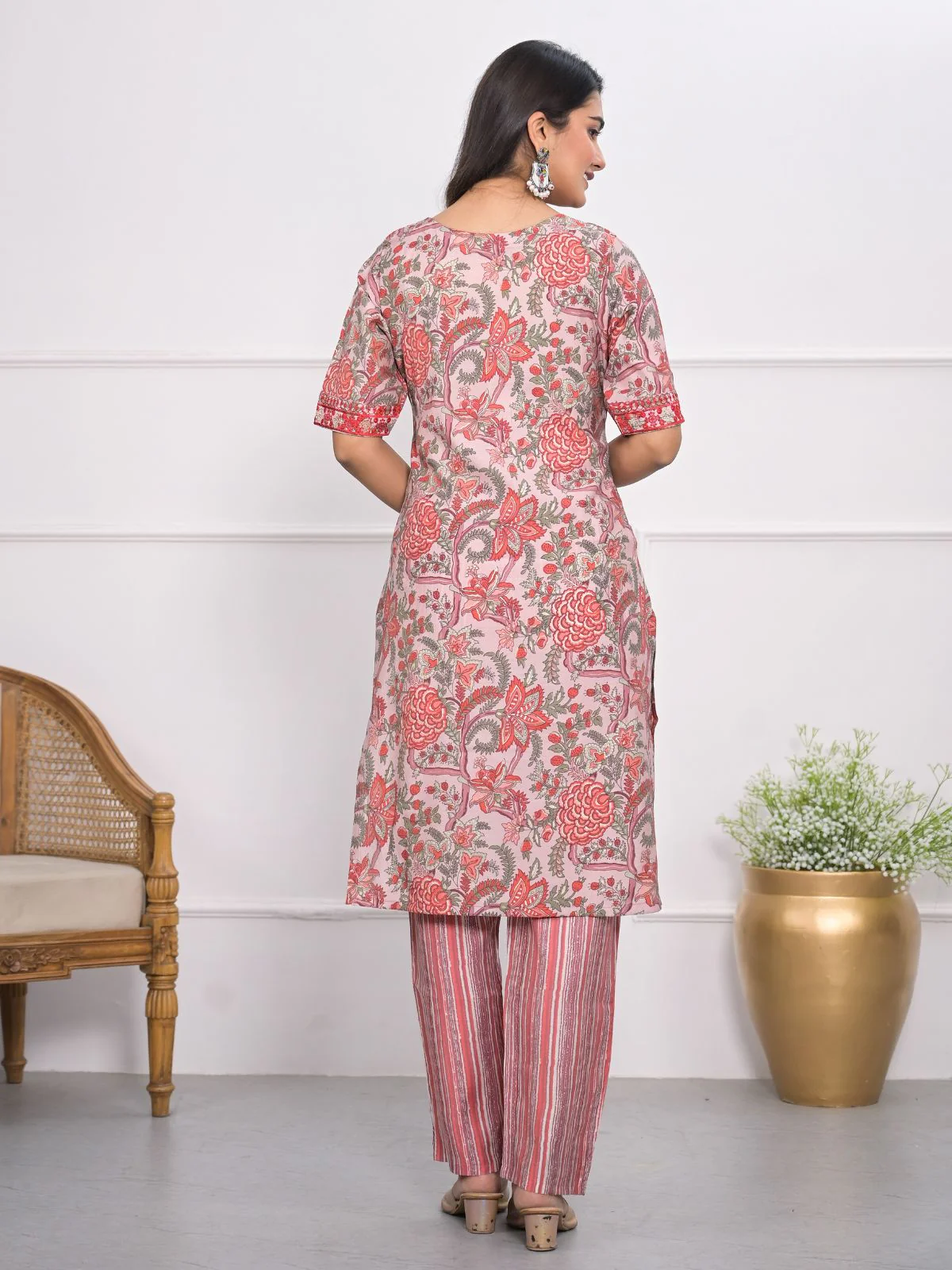 Odette Pink Chanderi Embroidered And Printed Stitched Kurta Set Without Dupatta For Women - Image 4
