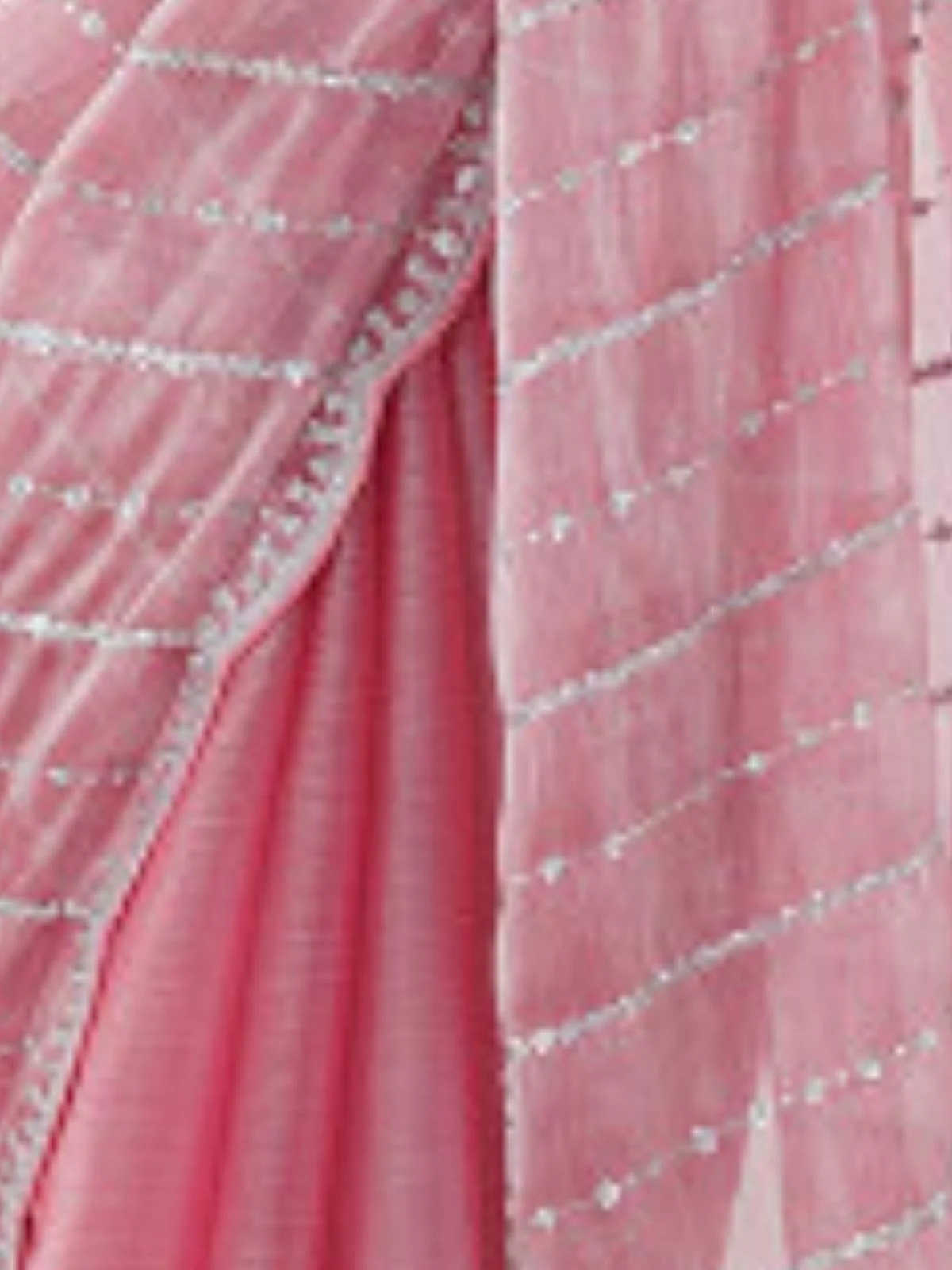 Odette Pink Chiffon Embellished Solid Saree For Women - Image 4