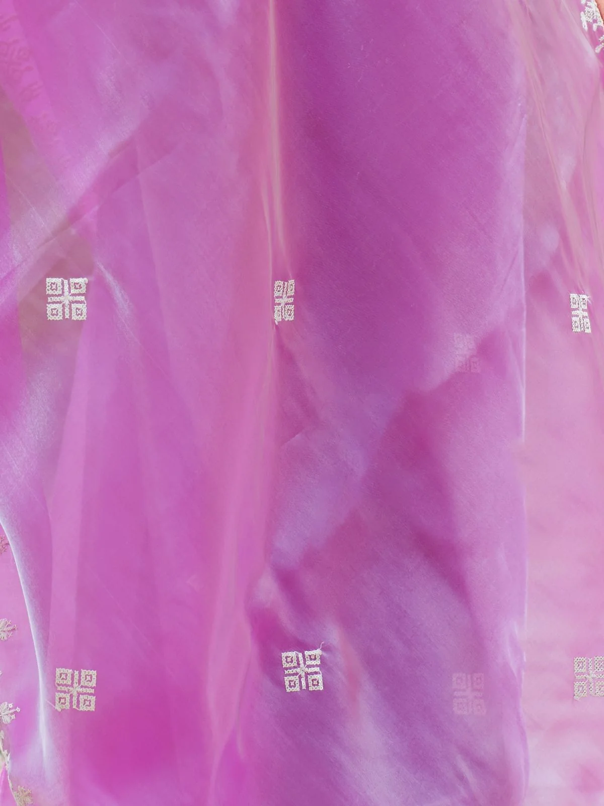 Odette Pink Chiffon Embroidered Saree For Women - Image 6