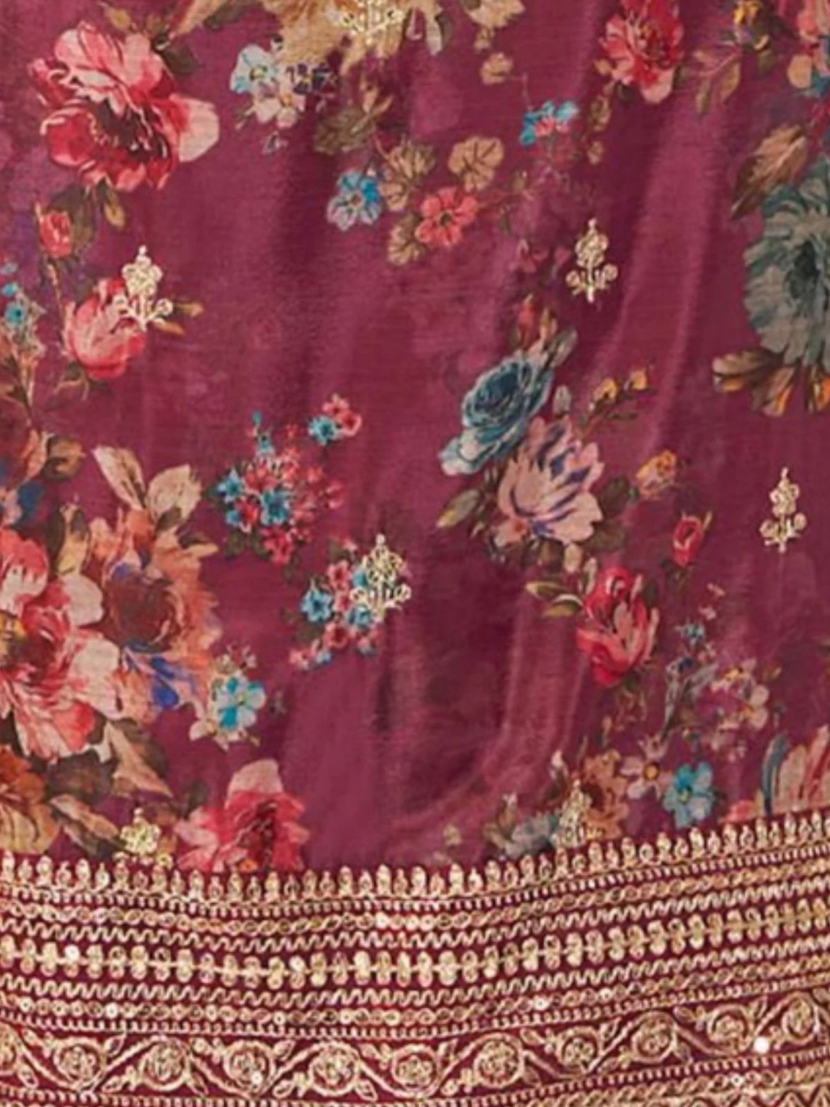 Odette Pink Chiffon Printed And Embroidered Semi Stitched Kurta Set For Women - Image 3
