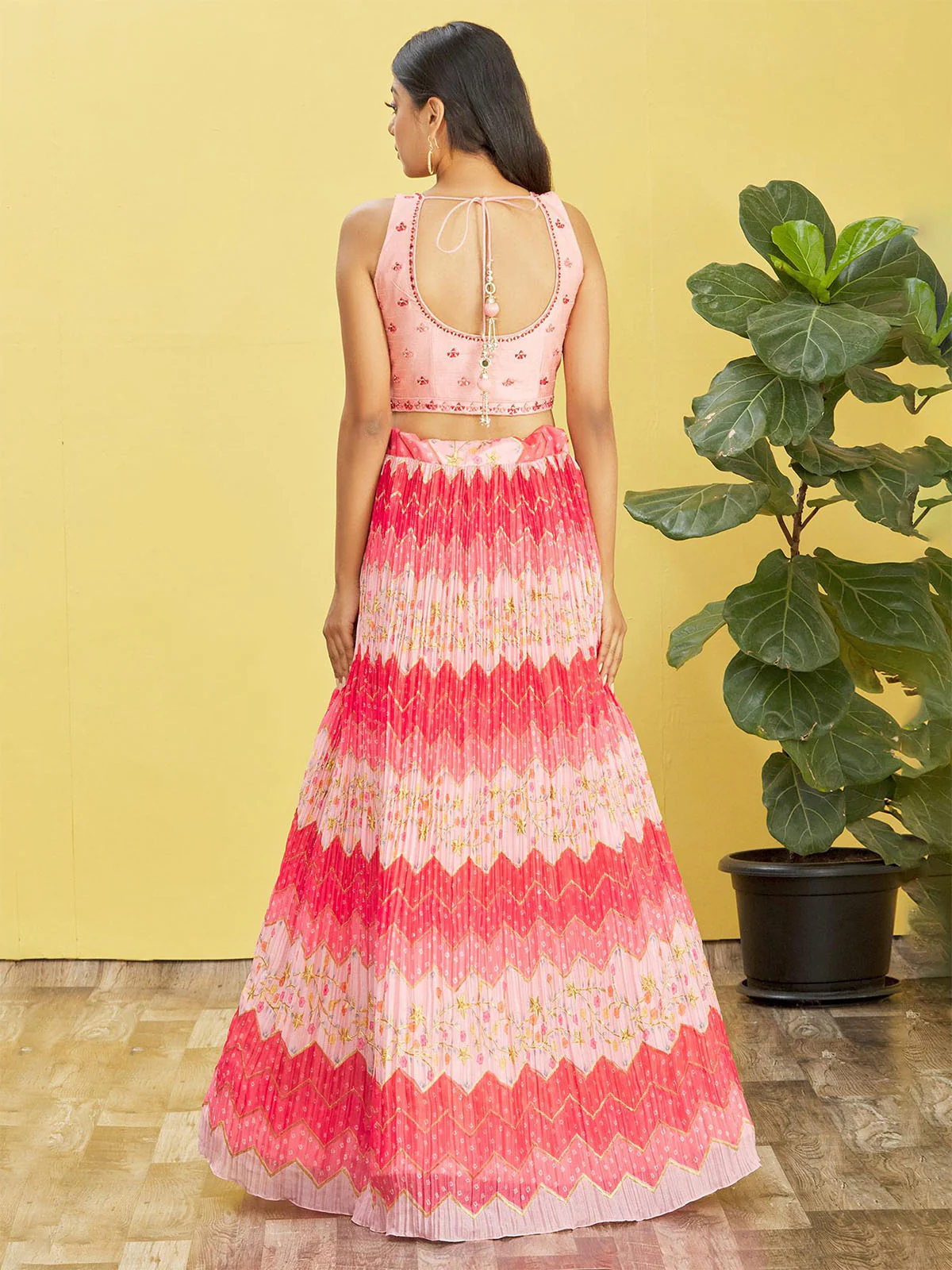 Odette Pink Chinon Embellished Semi Stitched Lehenga With Unstitched Blouse For Women - Image 3