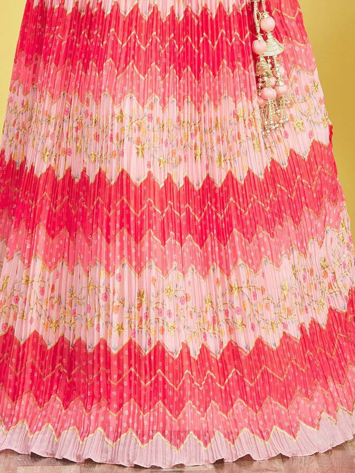 Odette Pink Chinon Embellished Semi Stitched Lehenga With Unstitched Blouse For Women - Image 6