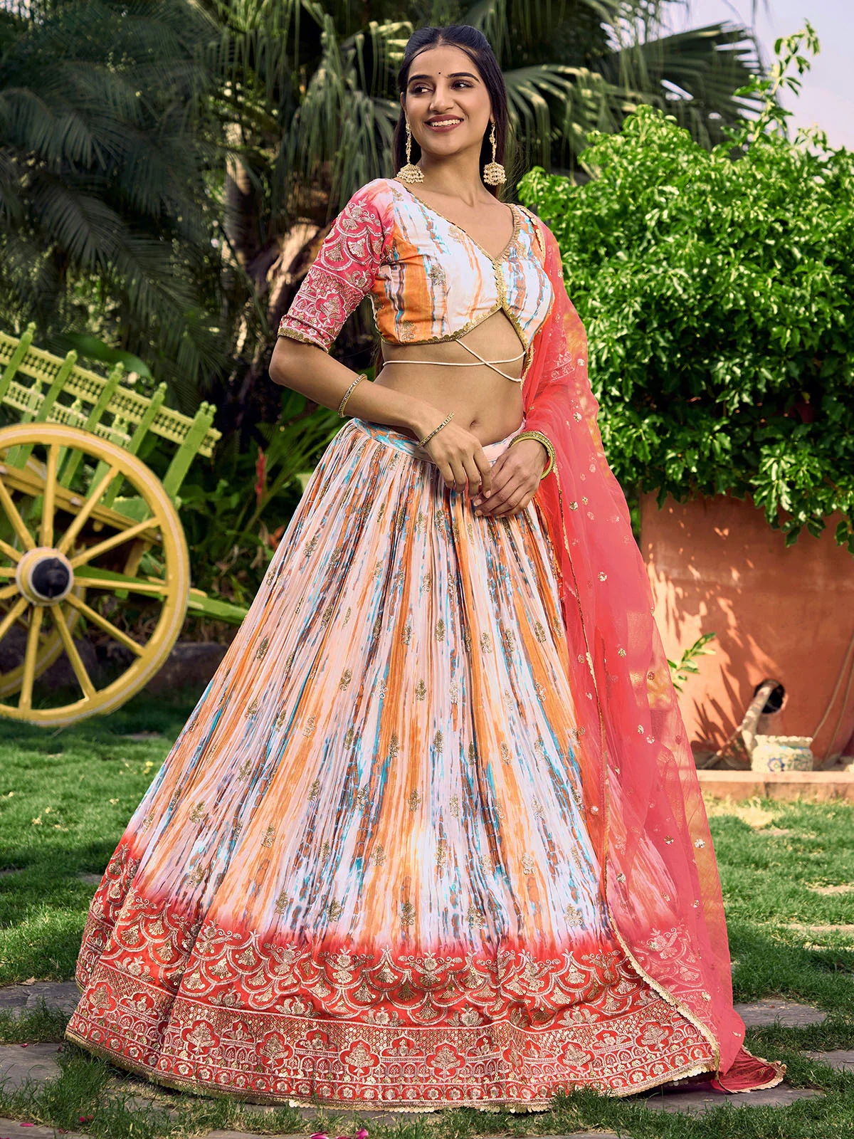 Odette Pink Chinon Embellished Semi Stitched Lehenga With Unstitched Blouse For Women - Image 2