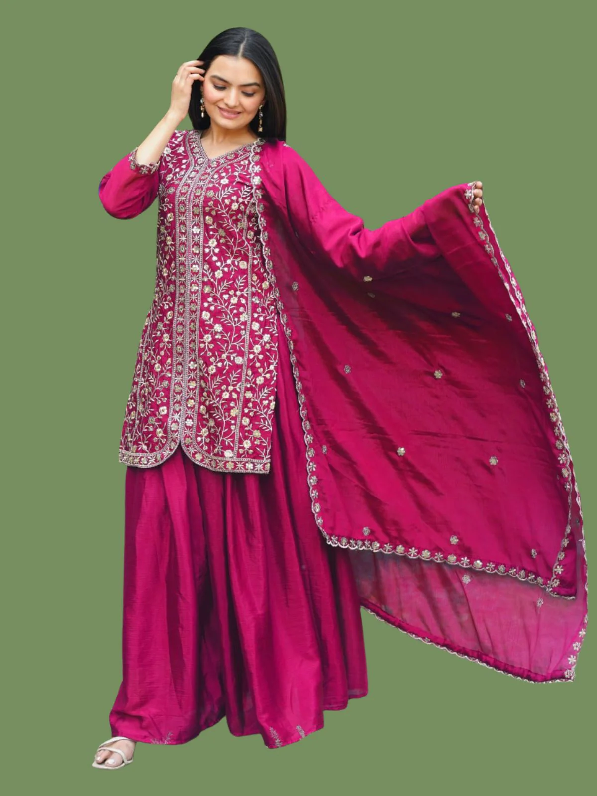 Odette Pink Chinon Embellished Stitched Kurta Set For Women - Image 2