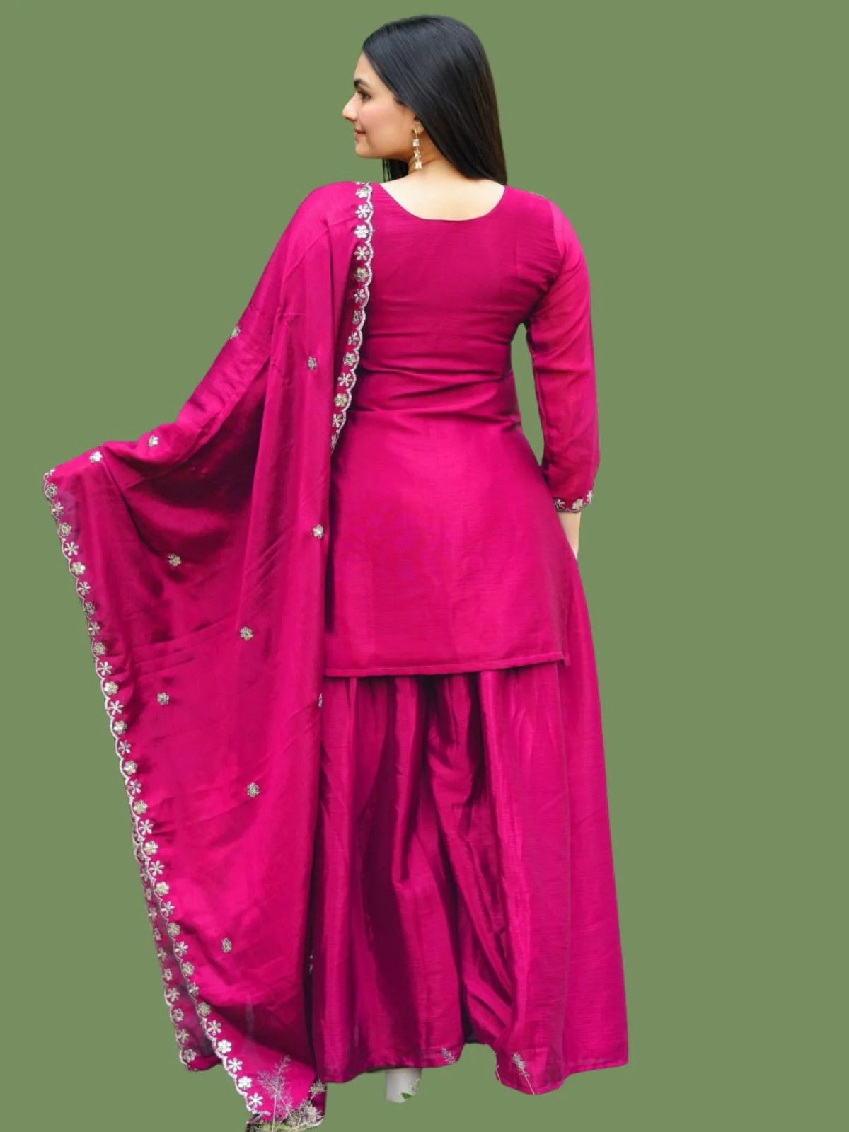 Odette Pink Chinon Embellished Stitched Kurta Set For Women - Image 3