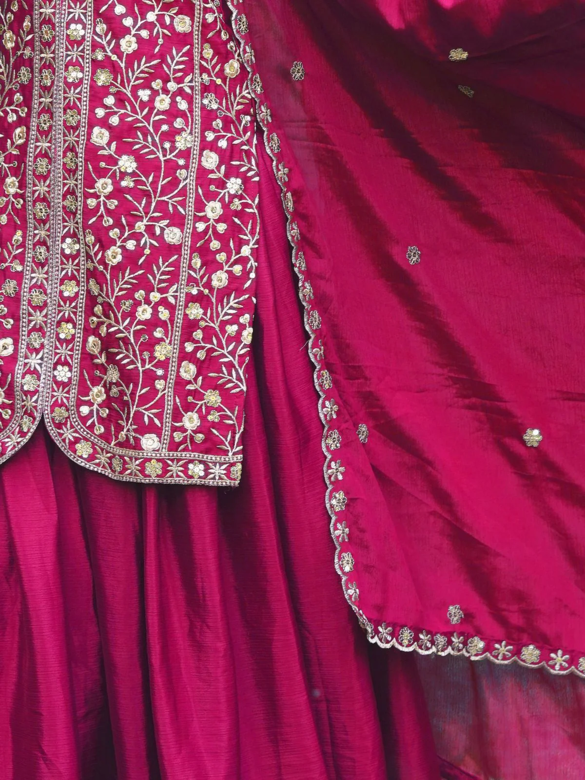Odette Pink Chinon Embroidered & Cutwork Kurta Set For Women - Image 4