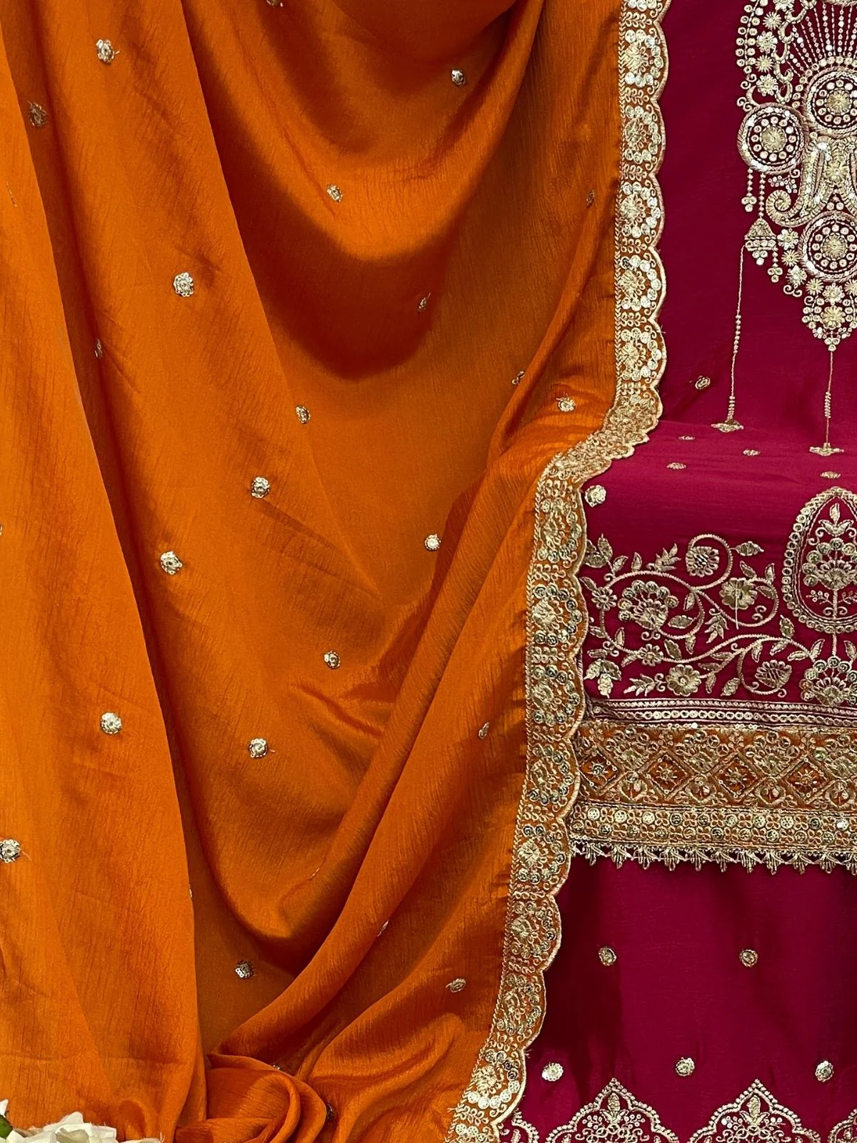 Odette Pink Chinon Embroidered Semi-Sitched Kurta Set For Women - Image 3