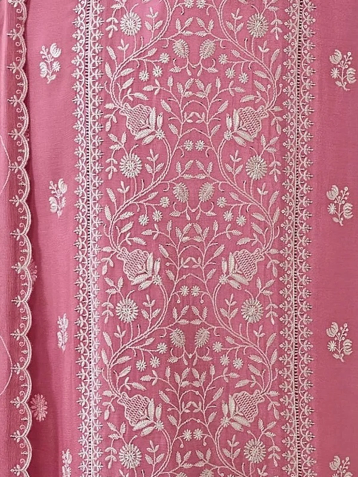Odette Pink Chinon Embroidered Semi-Stitched Kurta Set For Women - Image 3