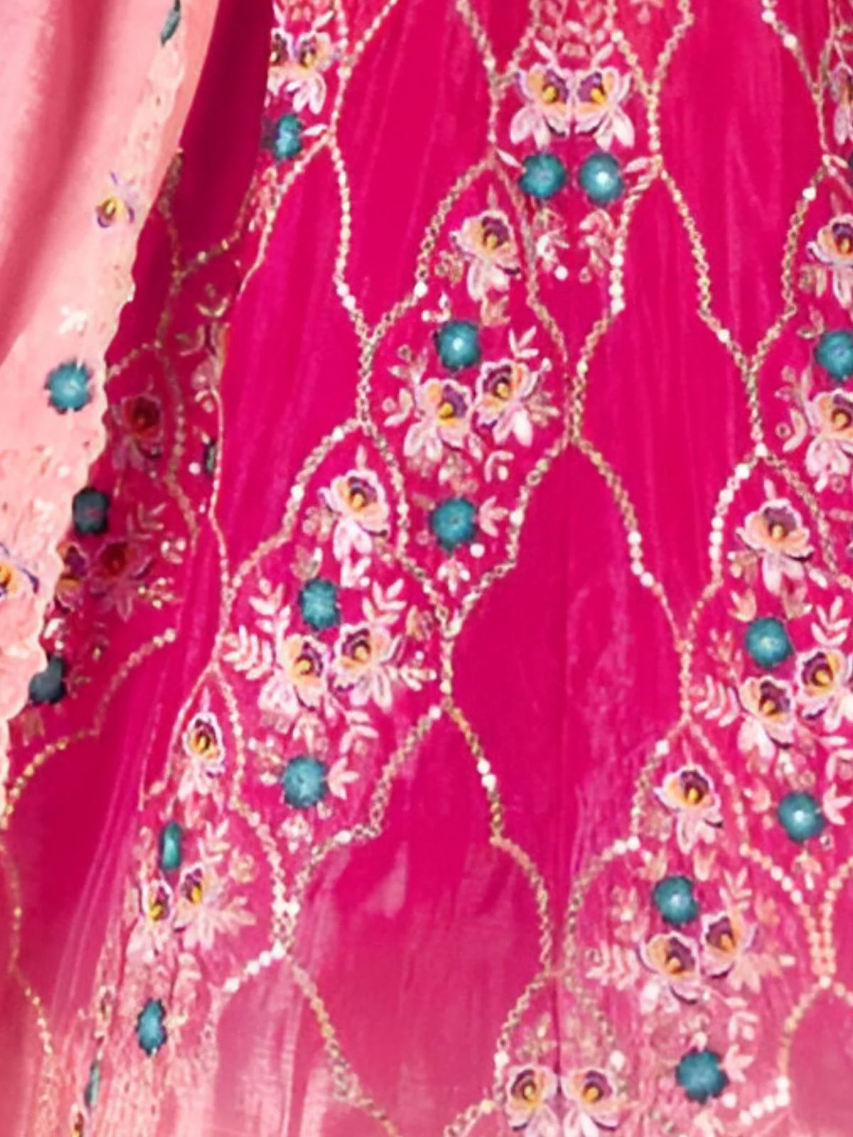 Odette Pink Chinon Embroidered Semi-Stitched lehenga For Women - Image 5