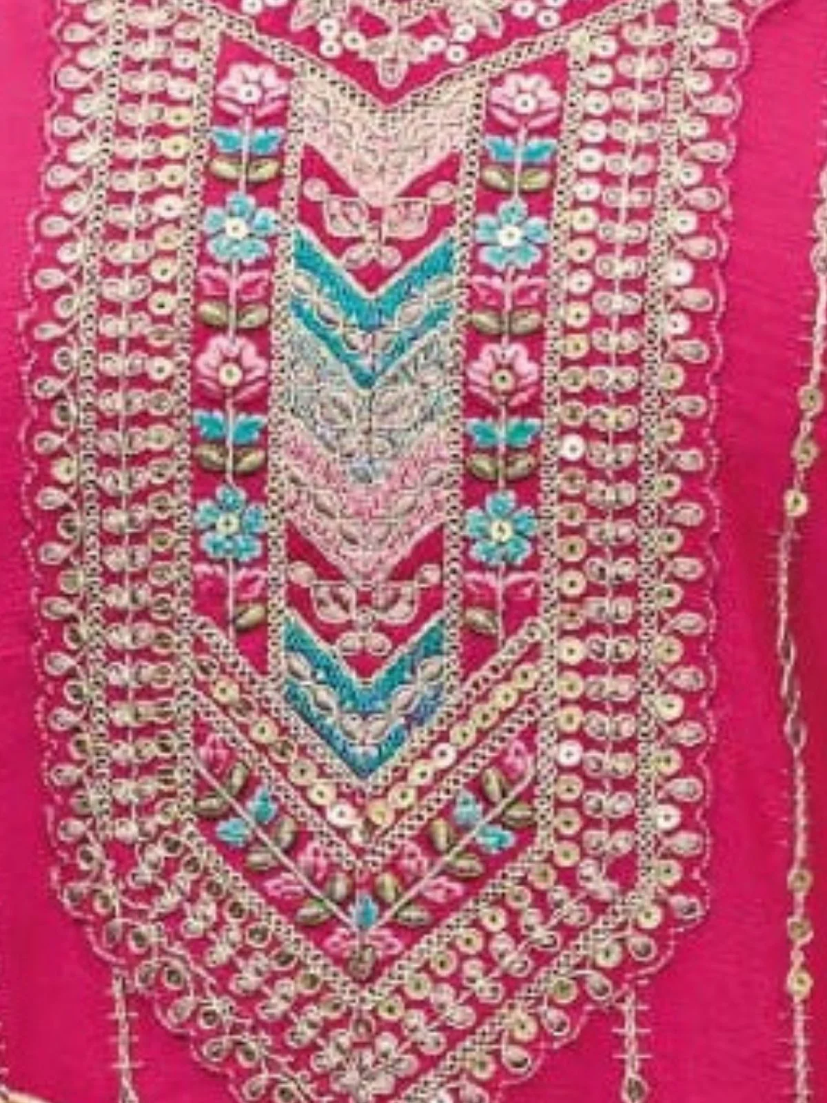 Odette Pink Chinon Embroidered Stitched Kurta Set For Women - Image 3