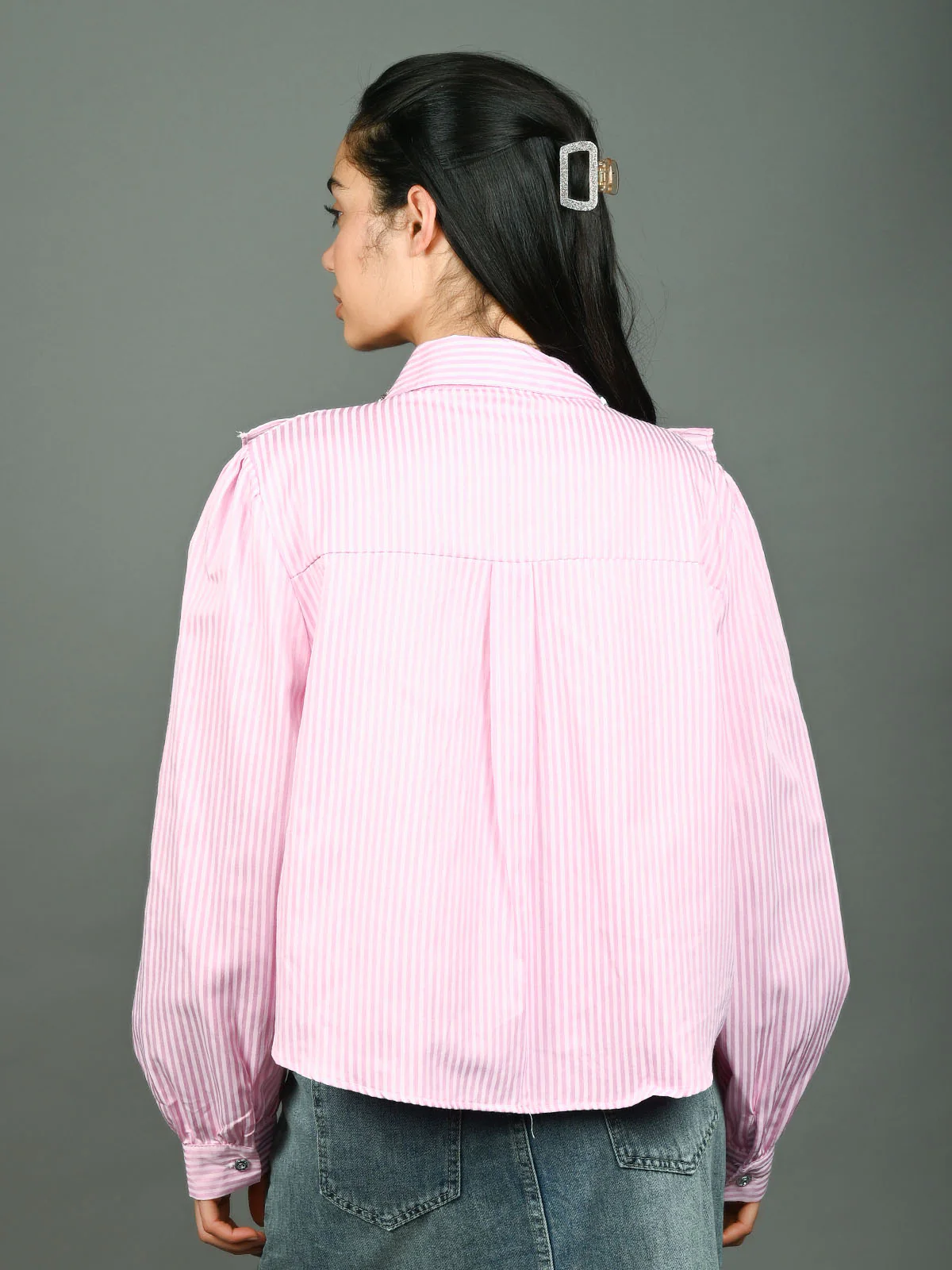 Odette Pink Cotton Blend Embellished Shirt For Women - Image 4