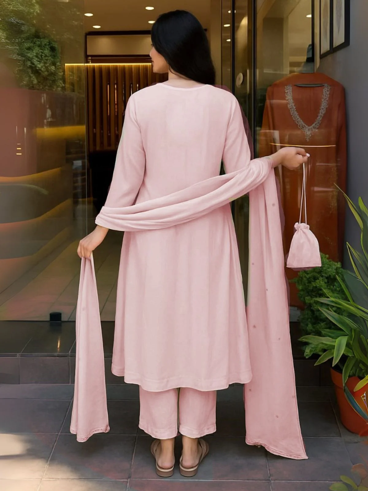 Odette Pink Cotton Blend Embroidered Kurta Set For Women - Image 2