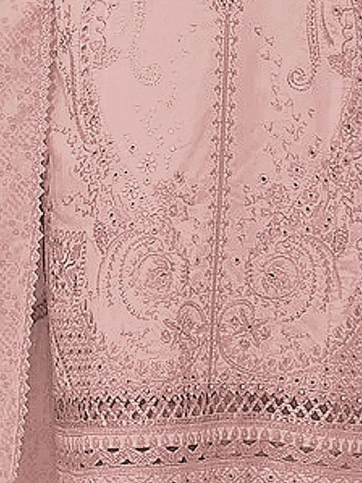 Odette Pink Cotton Blend Embroidered Semi Stitched Kurta Set For Women - Image 3
