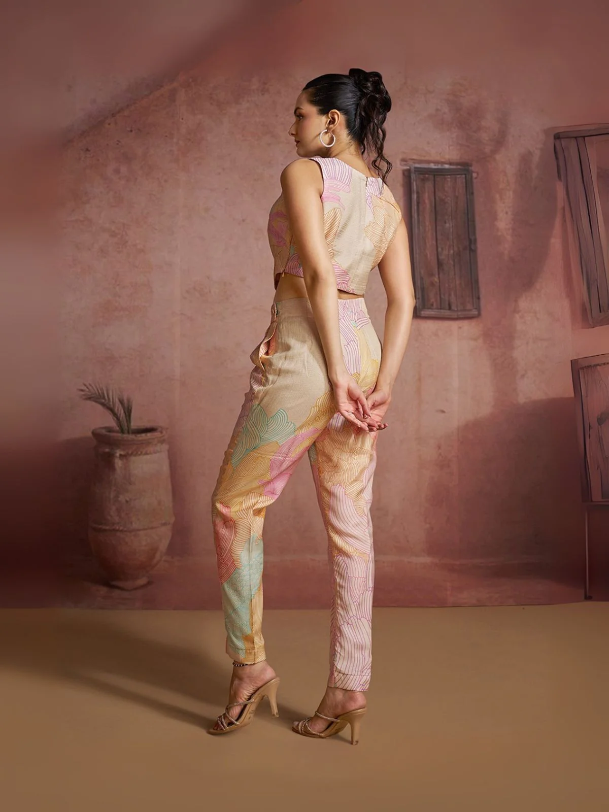 Odette Pink Cotton Blend Printed Co-ord Set For Women - Image 2