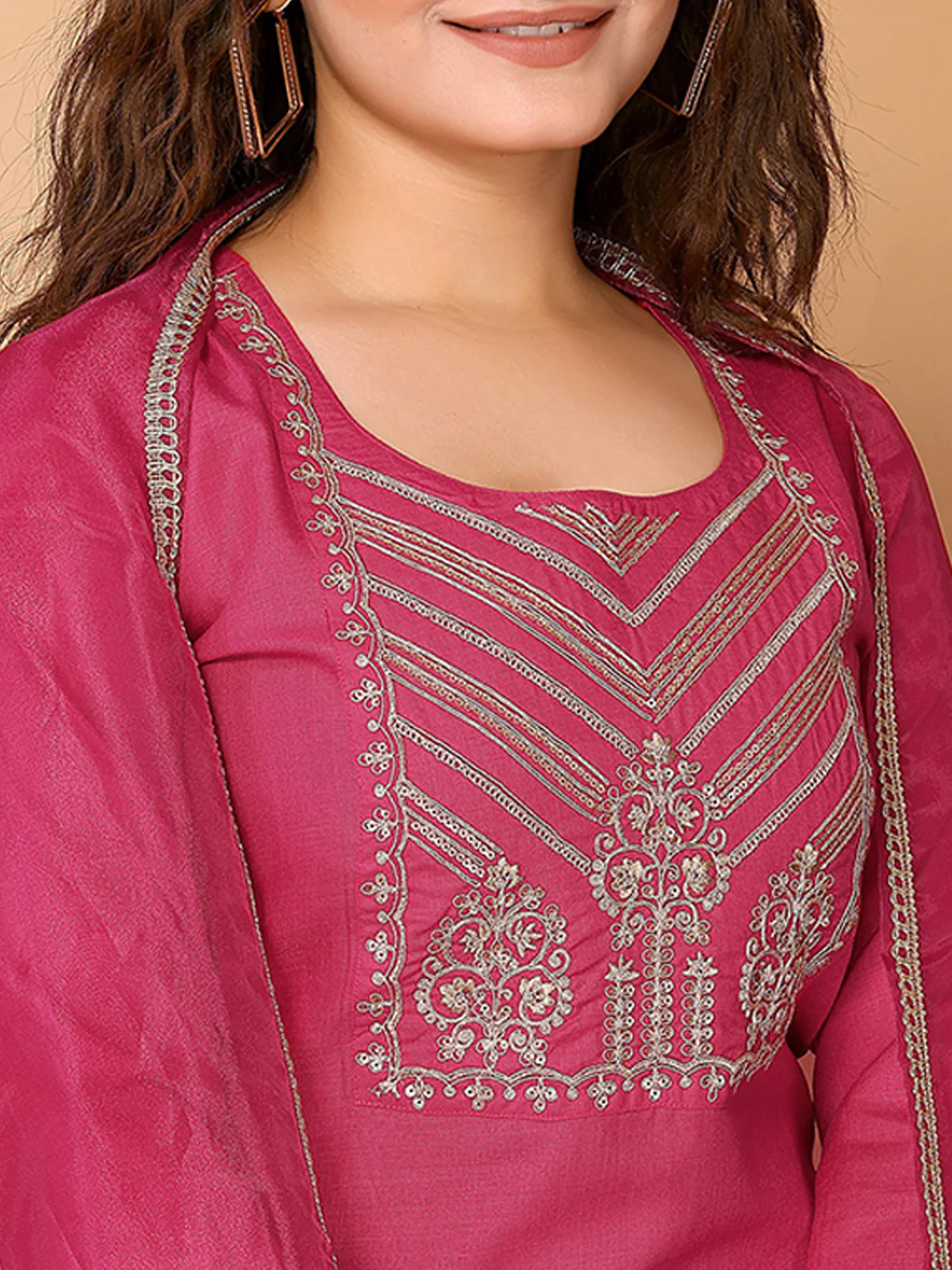 Odette Pink Cotton Blend Embroidered Stitched Kurta Set For Women - Image 5