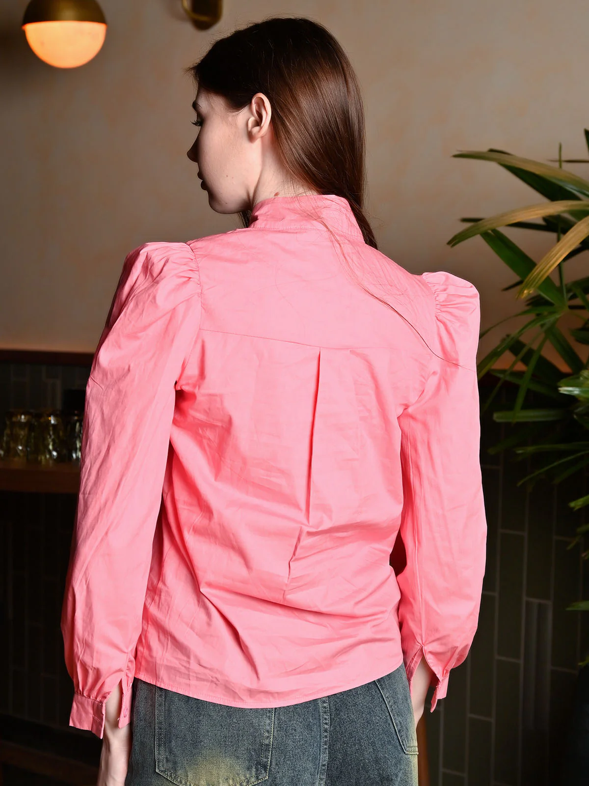 Odette Pink Cotton Blend Solid Top For Women - Image 4