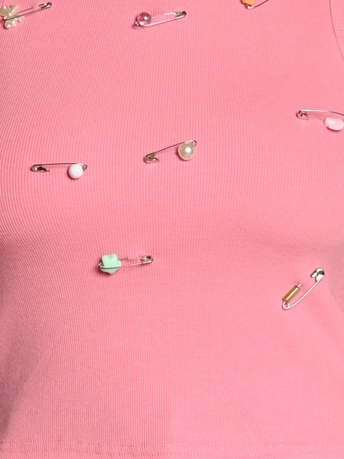 Odette Pink Cotton Jersey Embellished Top For Women - Image 5