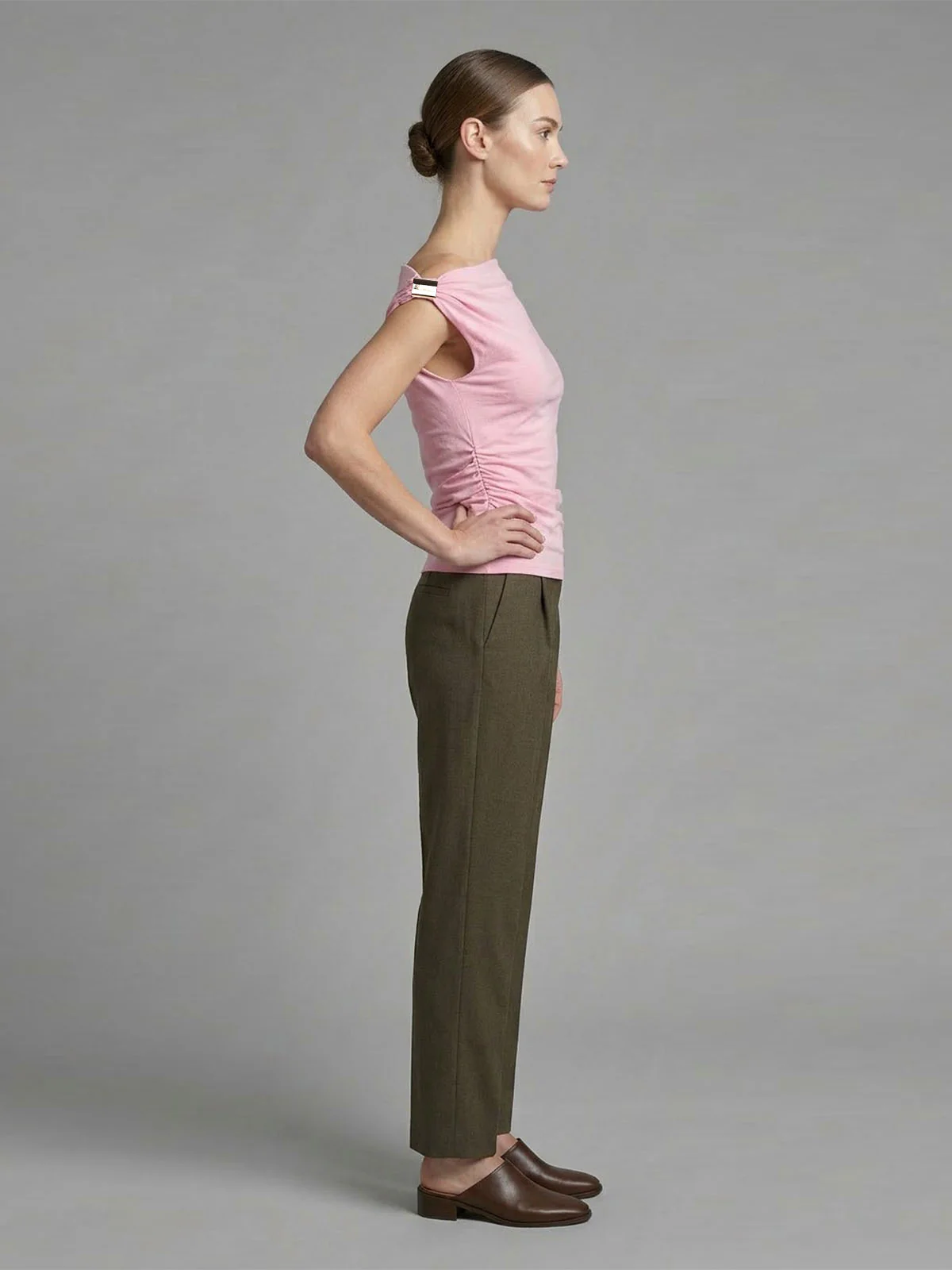 Odette Pink Cotton Rib Solid Top For Women - Image 2
