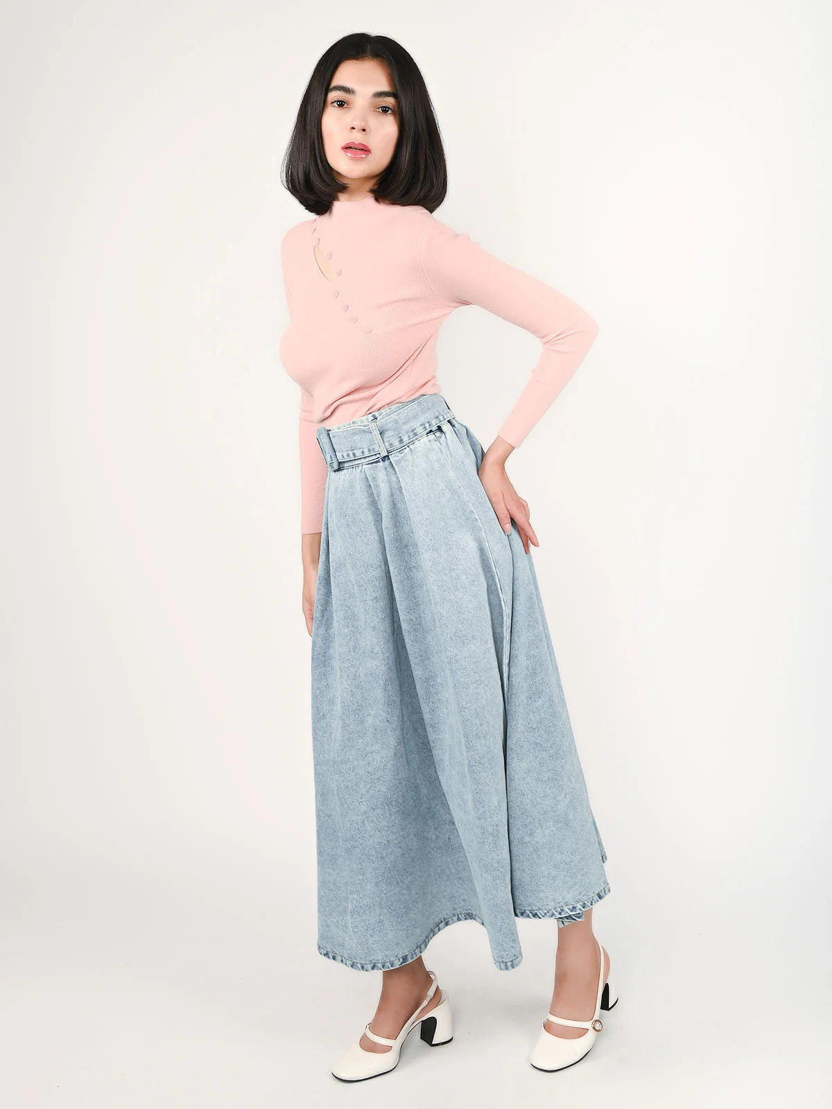 Odette Pink Cotton Rib Solid Top For Women - Image 5