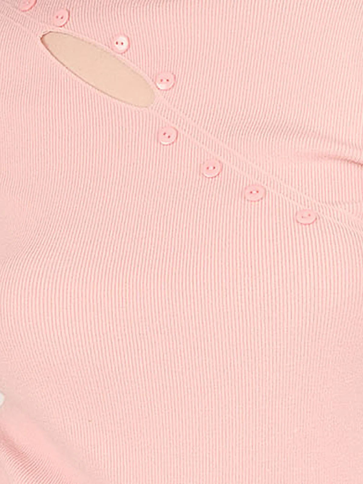 Odette Pink Cotton Rib Solid Top For Women - Image 6