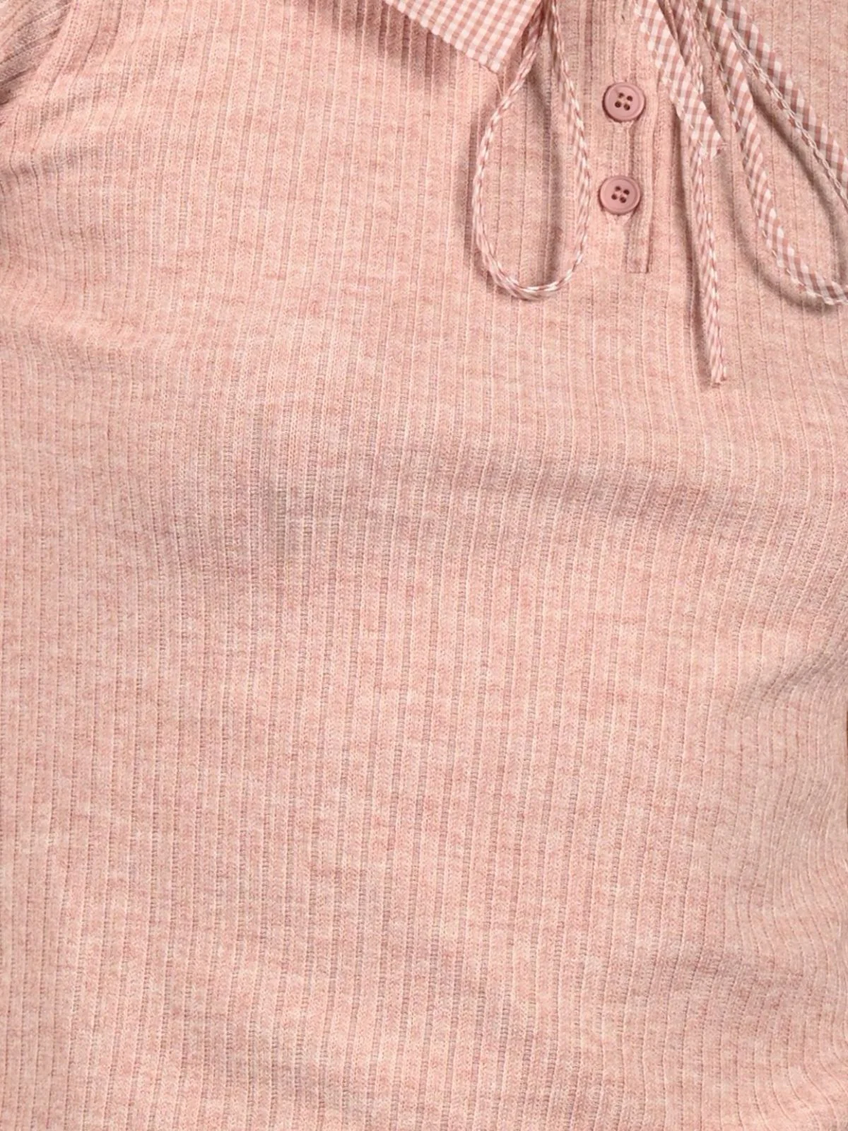 Odette Pink Cotton Rib Solid Top For Women - Image 6