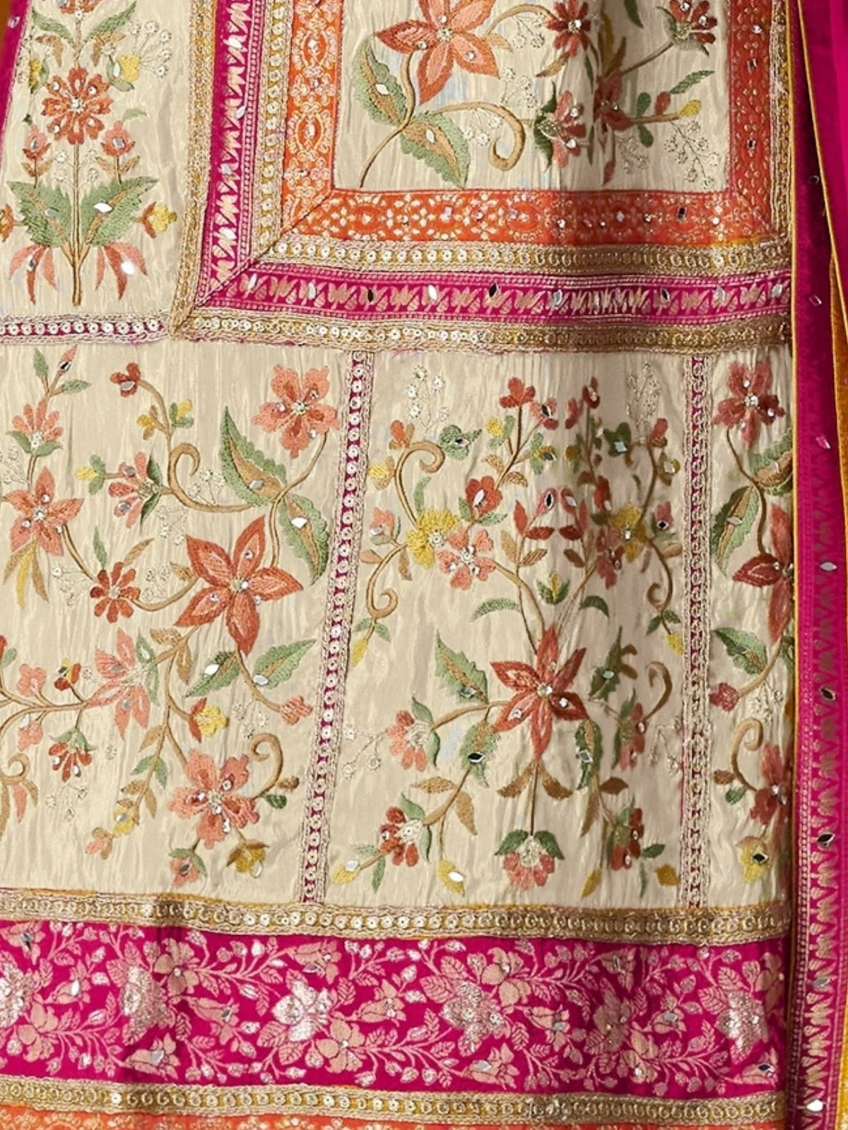 Odette Pink & Cream Chinon Embroidered Stitched Kurta Set For Women - Image 4