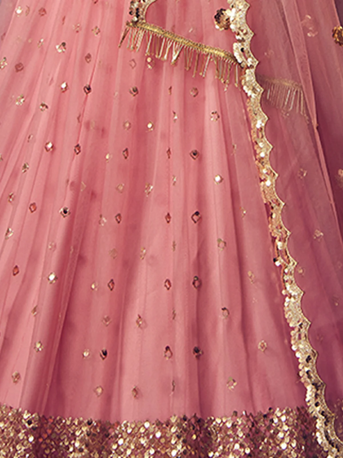 Odette Pink Embellished Soft Net Semi Stitched Lehenga With Blouse For Women - Image 4