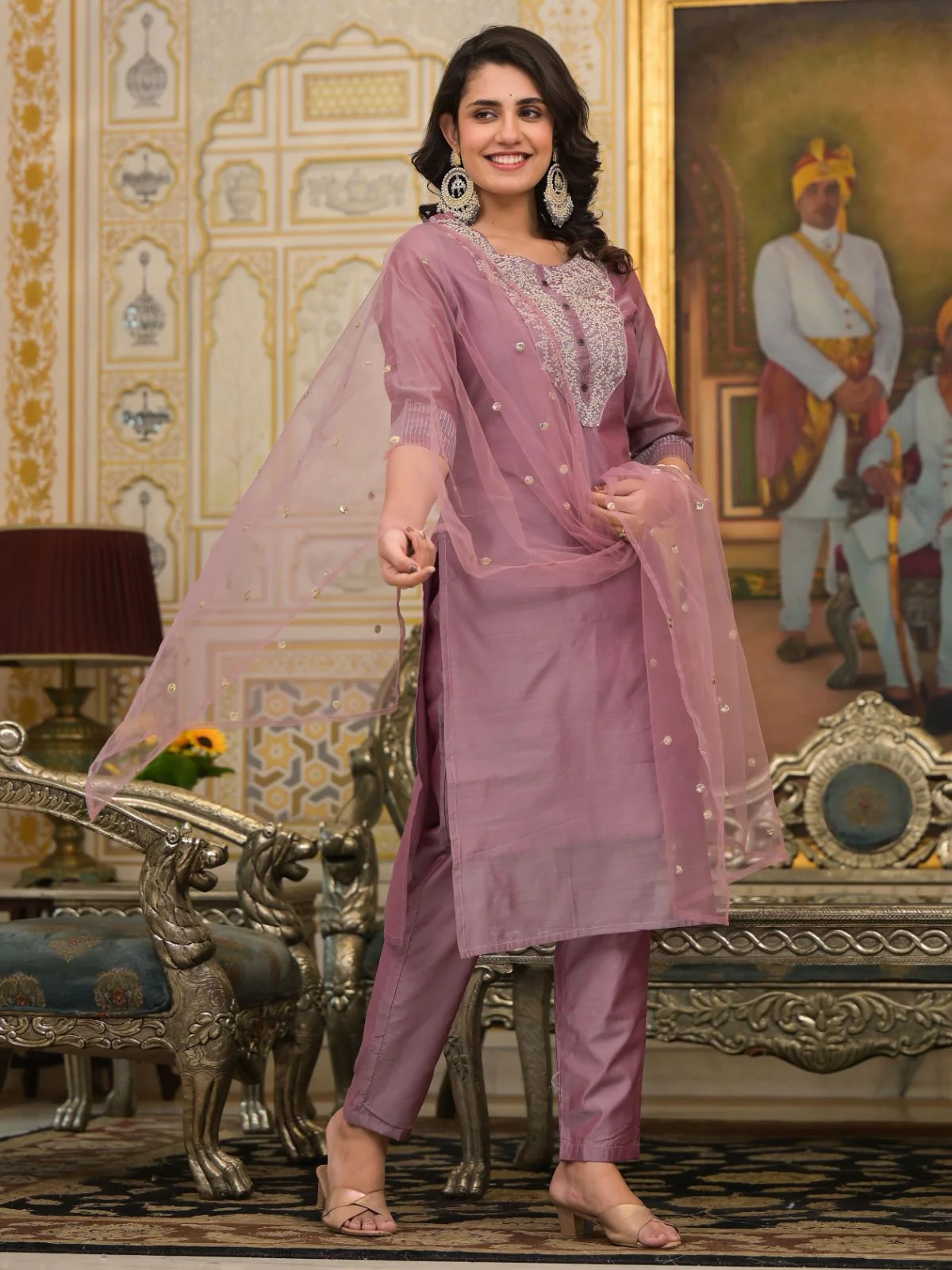 Odette Pink Embroidered Cotton Silk Stitched Kurta Set For Women - Image 2