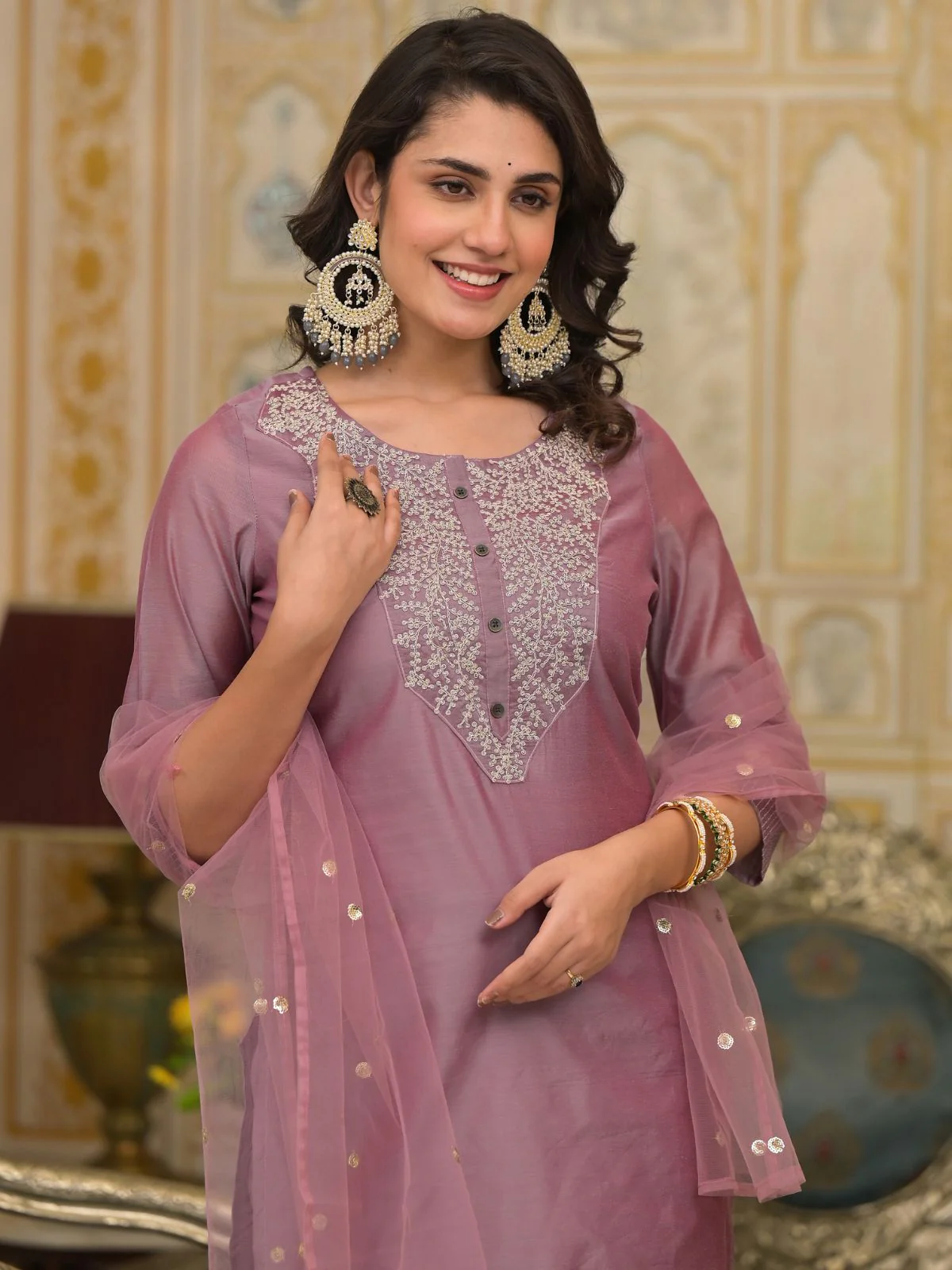 Odette Pink Embroidered Cotton Silk Stitched Kurta Set For Women - Image 3