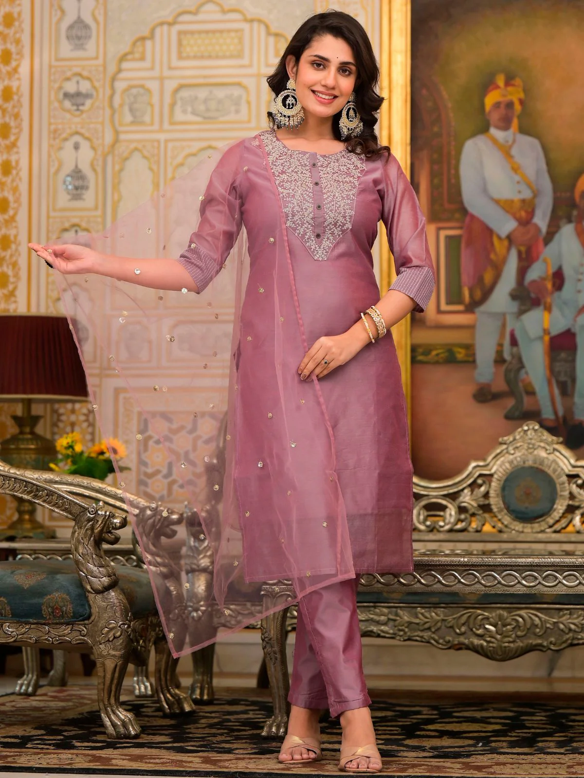 Odette Pink Embroidered Cotton Silk Stitched Kurta Set For Women - Image 5