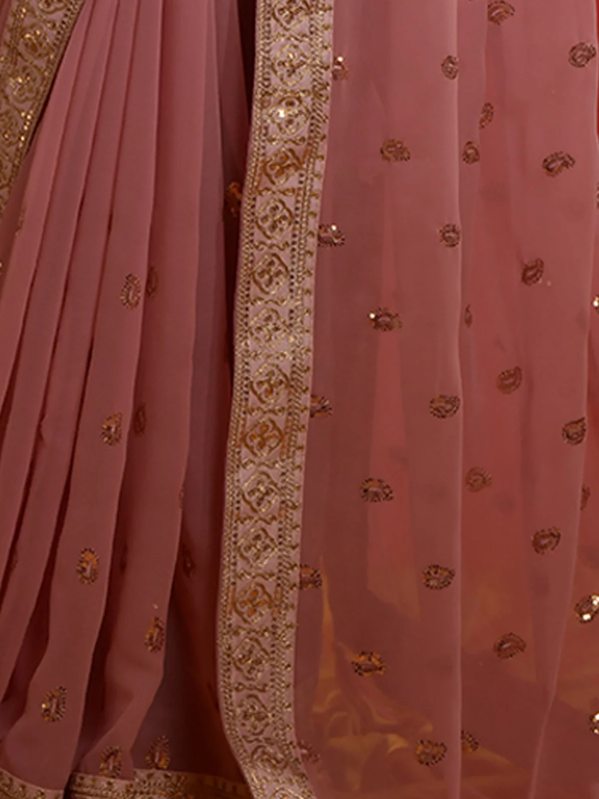 Odette Pink Embroidered Georgette Saree With Unstitched Blouse For Women - Image 8
