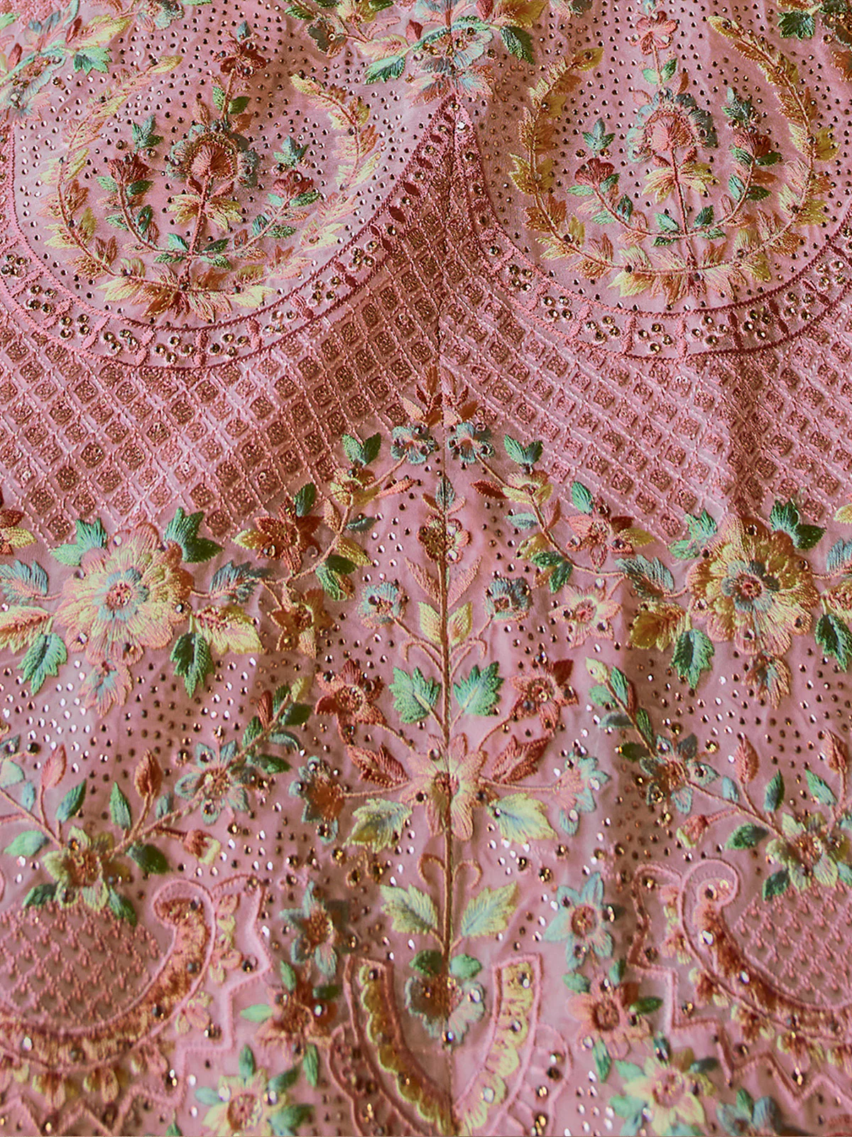 Odette Pink Embroidered Georgette Semi Stitched Lehenga With Blouse For Women - Image 5