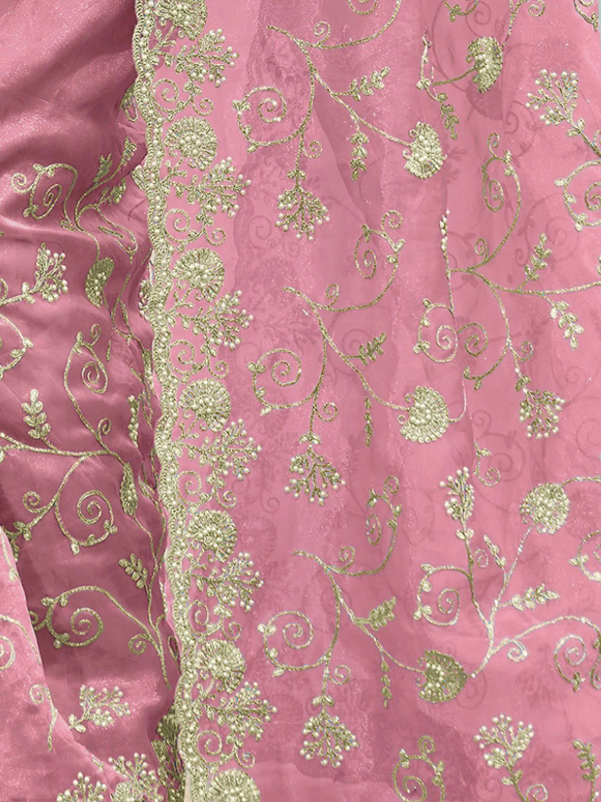 Odette Pink Embroidered Organza Saree With Unstitched Blouse For Women - Image 4