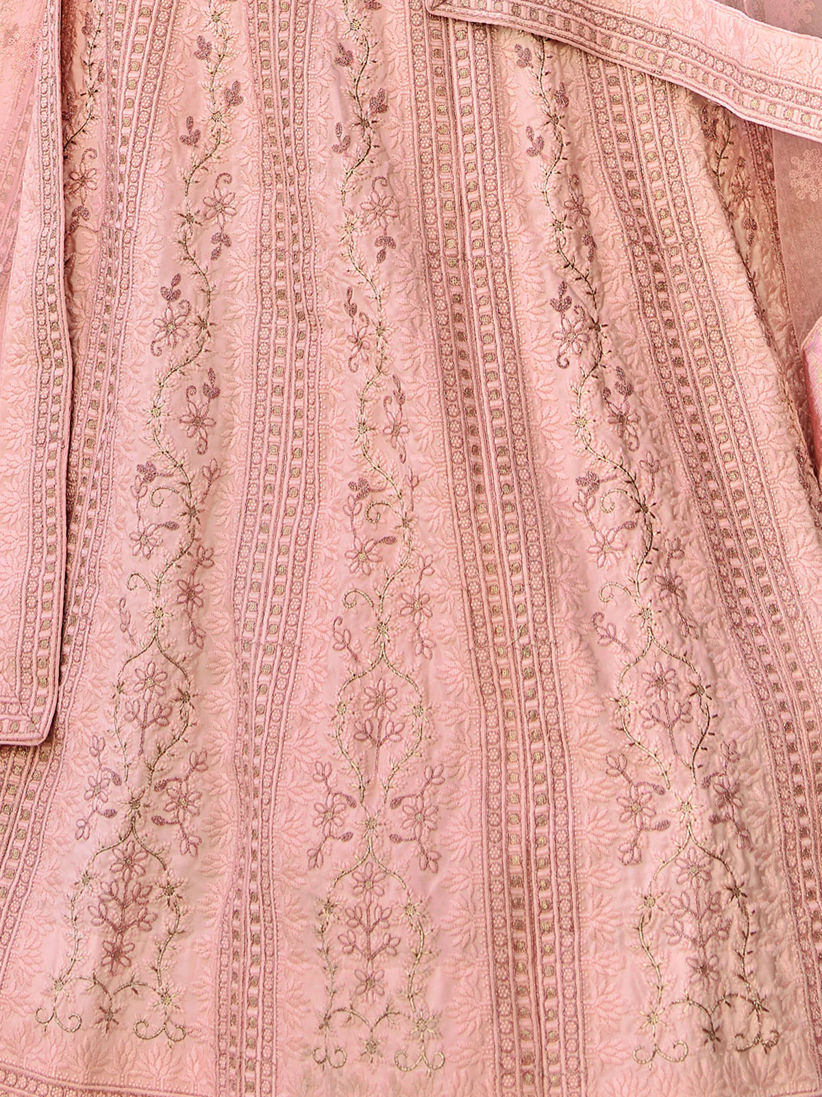 Odette Pink Embroidered Organza Semi Stitched Lehenga With Blouse For Women - Image 5
